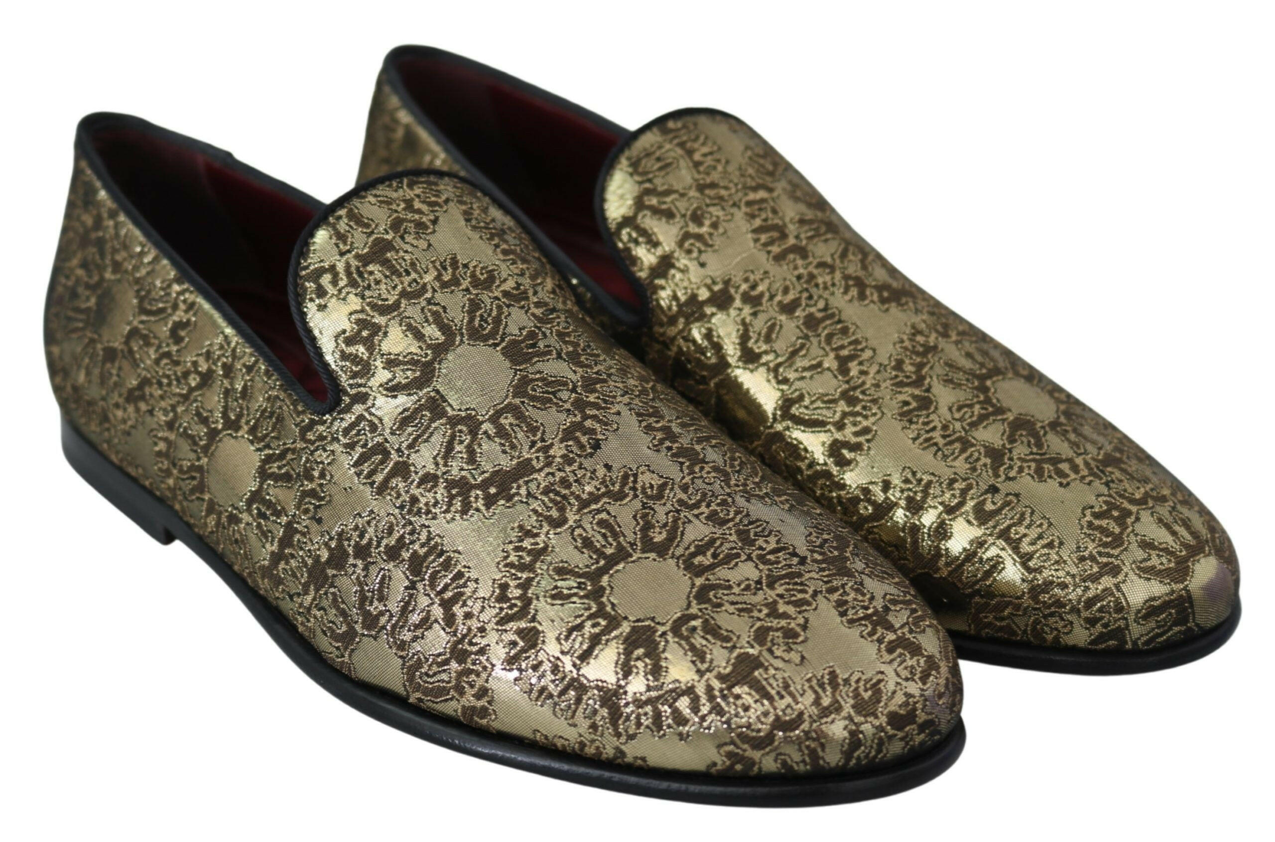 Dolce & Gabbana Gold Jacquard Flats Mens Loafers Shoes -   -  Dolce & Gabbana.