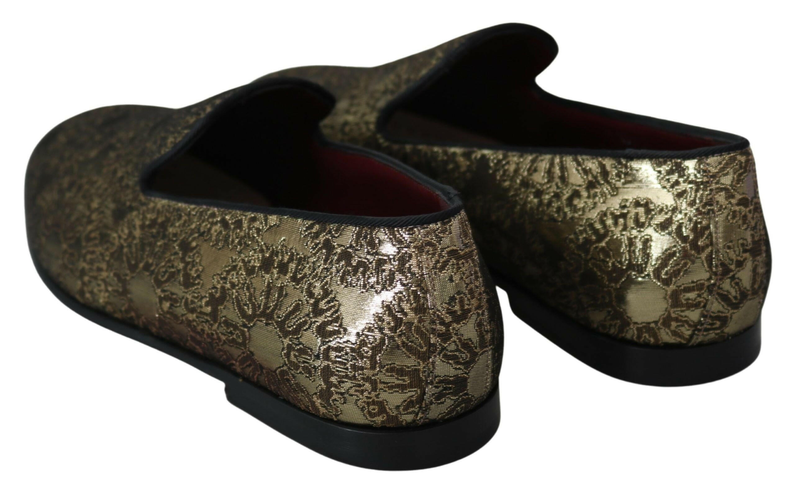 Dolce & Gabbana Gold Jacquard Flats Mens Loafers Shoes -   -  Dolce & Gabbana.