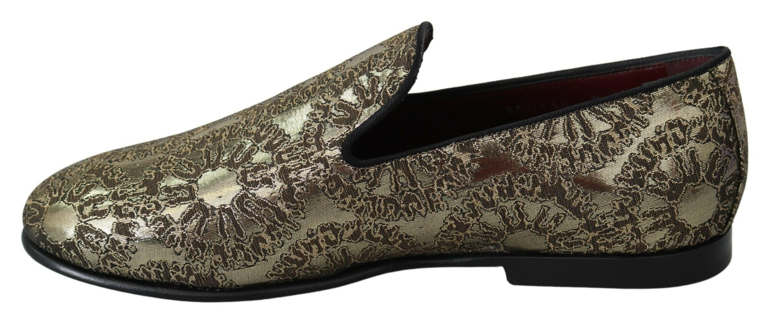 Dolce & Gabbana Gold Jacquard Flats Mens Loafers Shoes -   -  Dolce & Gabbana.