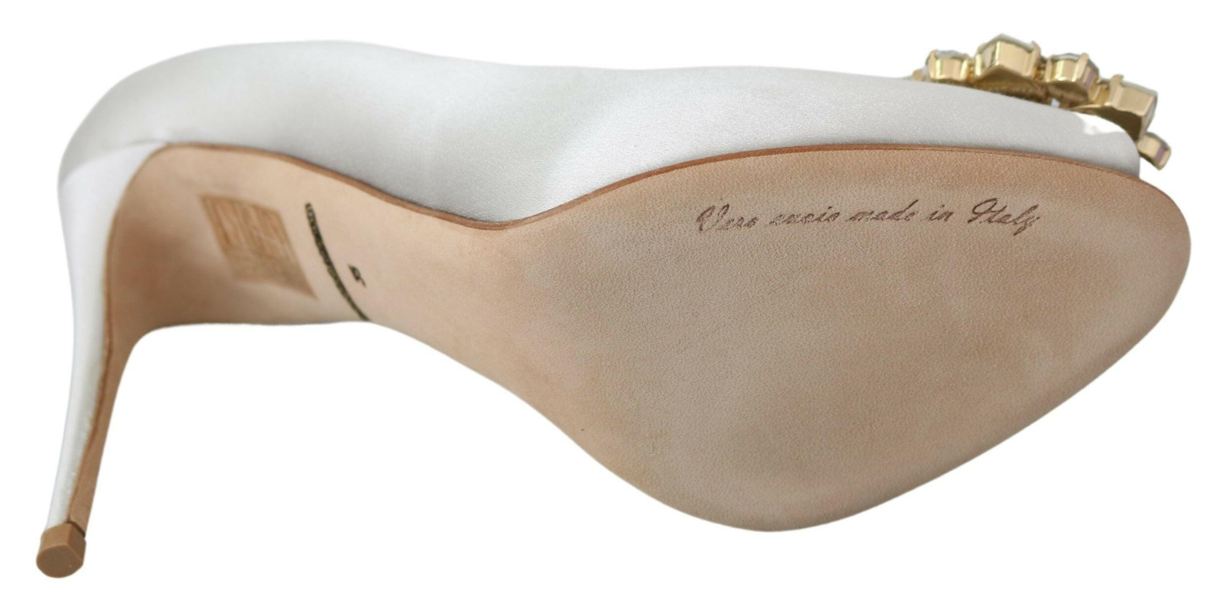 Dolce & Gabbana White Crystals Peep Toe Heels Satin Pumps Shoes -   -  Dolce & Gabbana.