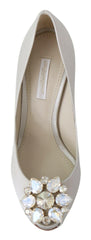 Dolce & Gabbana White Crystals Peep Toe Heels Satin Pumps Shoes -   -  Dolce & Gabbana.
