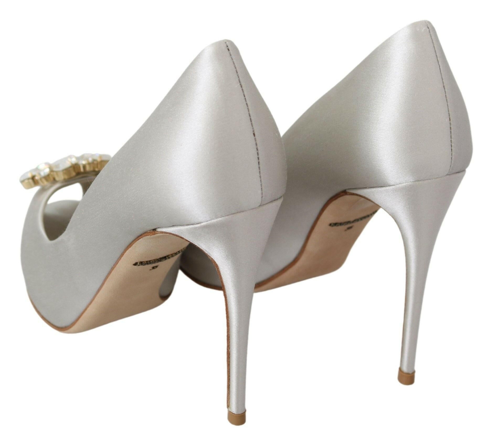 Dolce & Gabbana White Crystals Peep Toe Heels Satin Pumps Shoes -   -  Dolce & Gabbana.