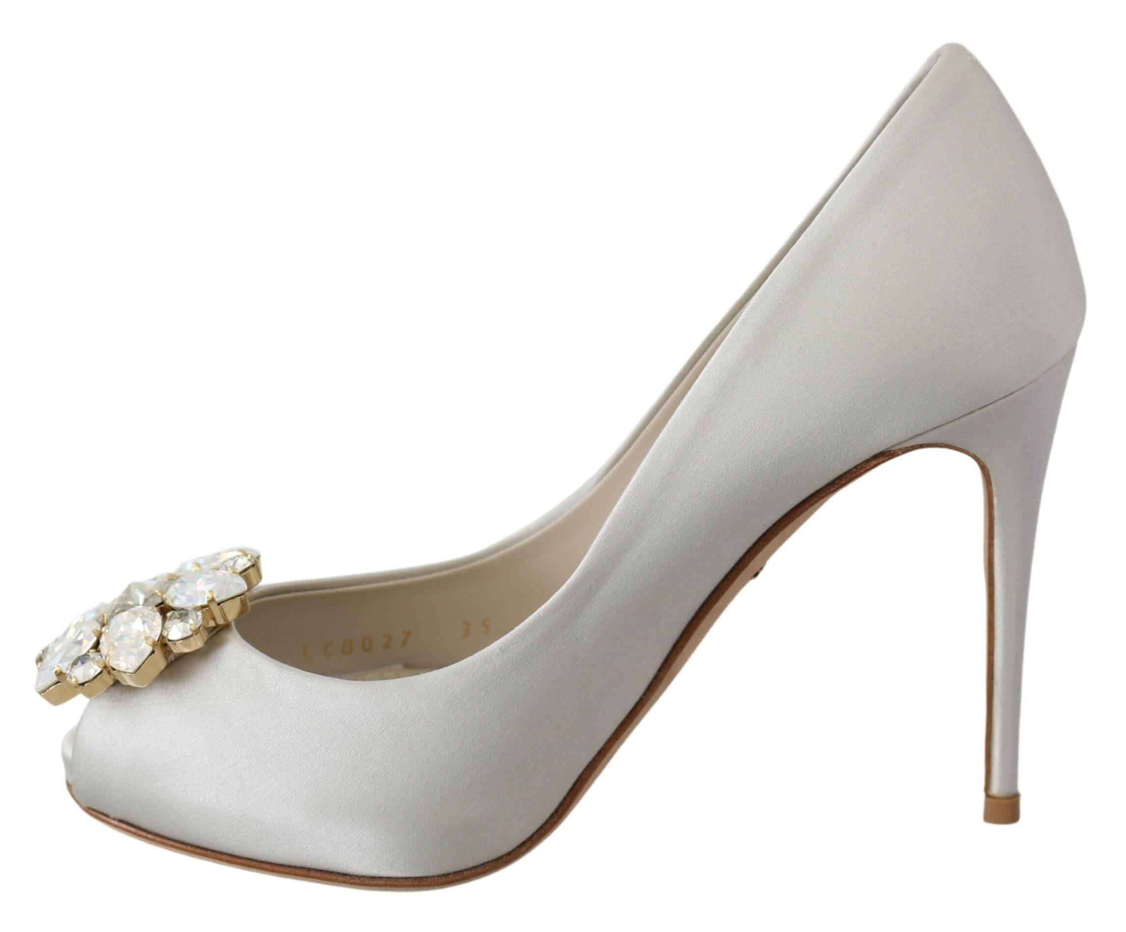 Dolce & Gabbana White Crystals Peep Toe Heels Satin Pumps Shoes -   -  Dolce & Gabbana.