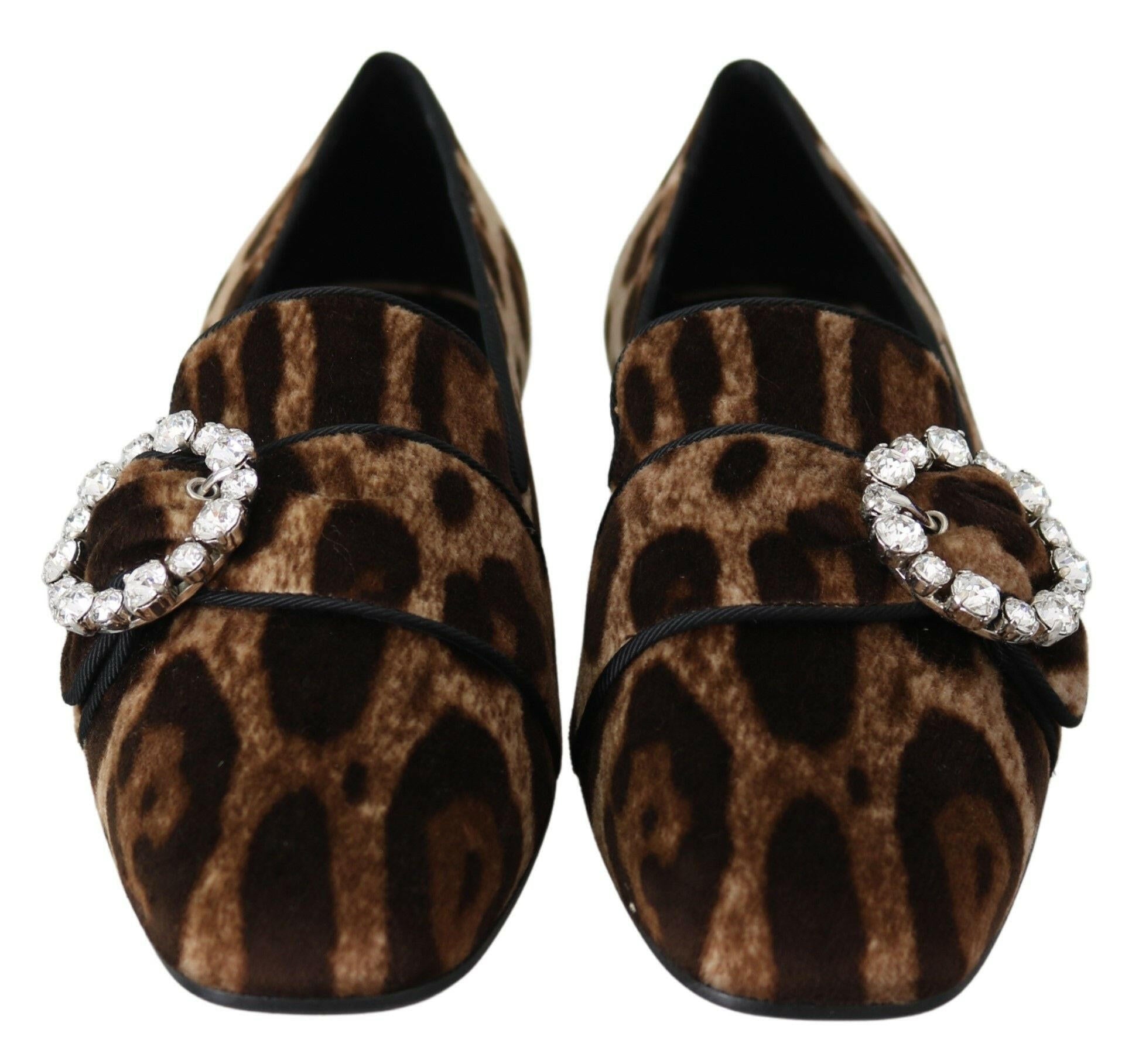 Dolce & Gabbana Brown Leopard Print Crystals Loafers Flats Shoes -   -  Dolce & Gabbana.