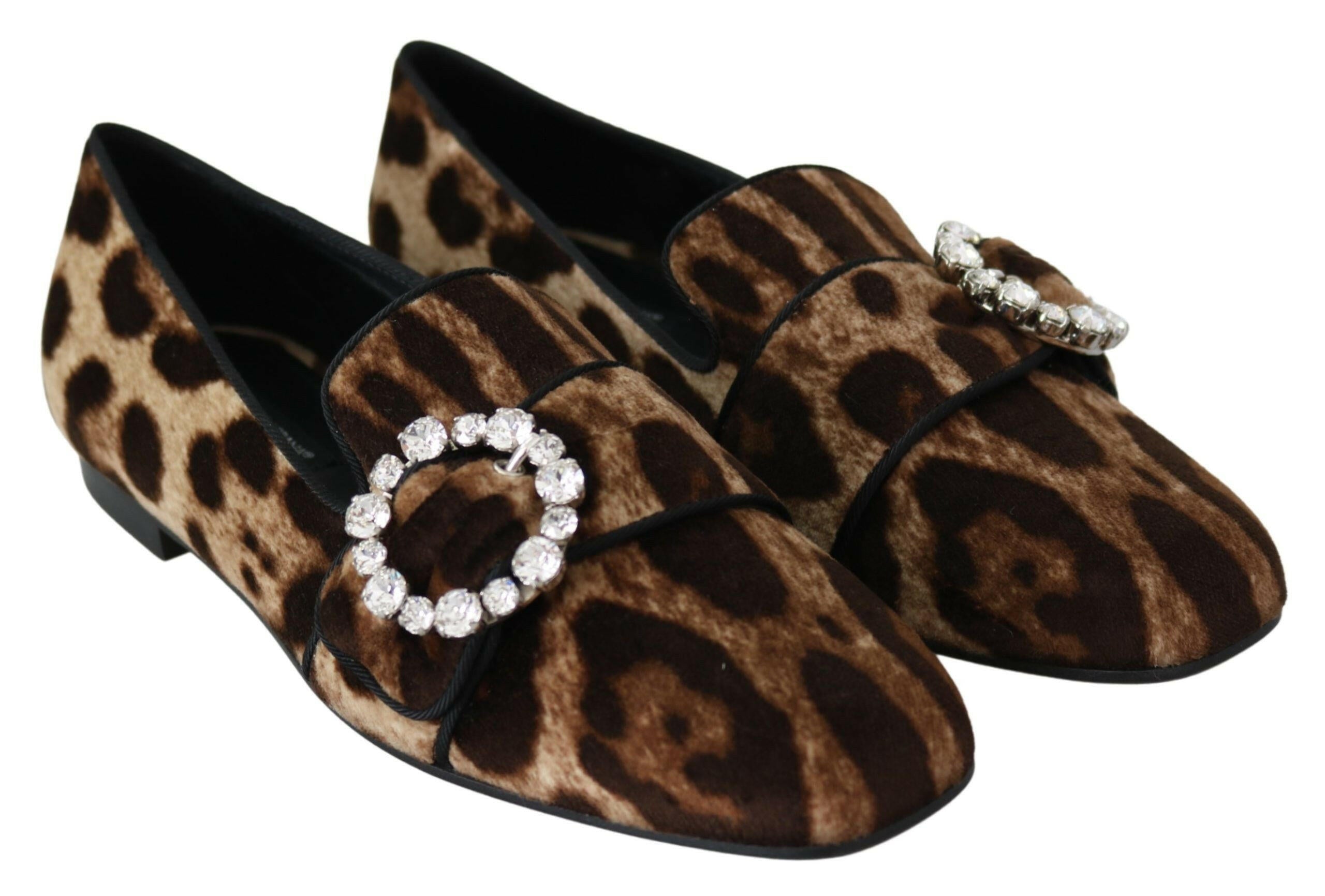 Dolce & Gabbana Brown Leopard Print Crystals Loafers Flats Shoes -   -  Dolce & Gabbana.