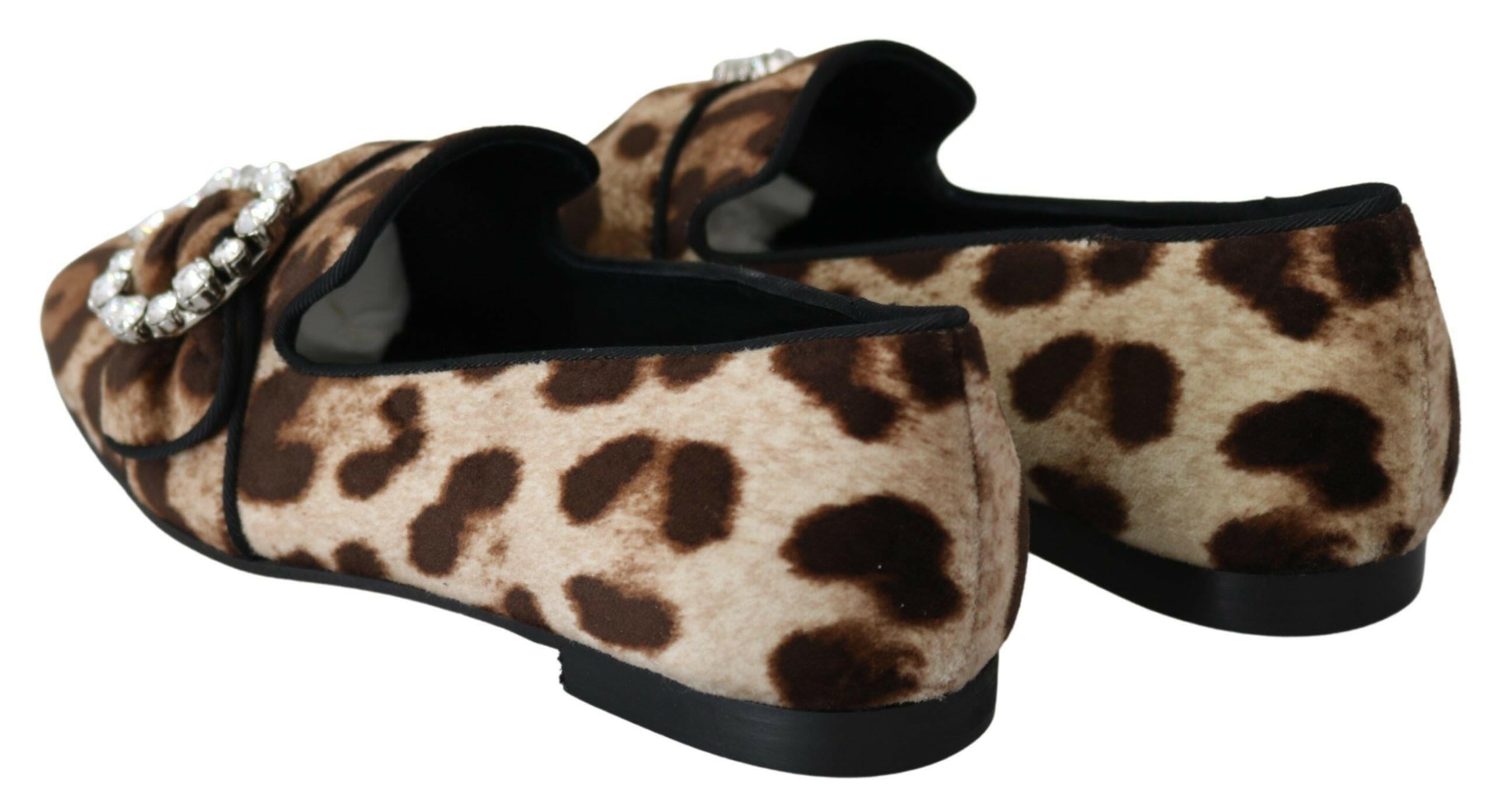 Dolce & Gabbana Brown Leopard Print Crystals Loafers Flats Shoes -   -  Dolce & Gabbana.