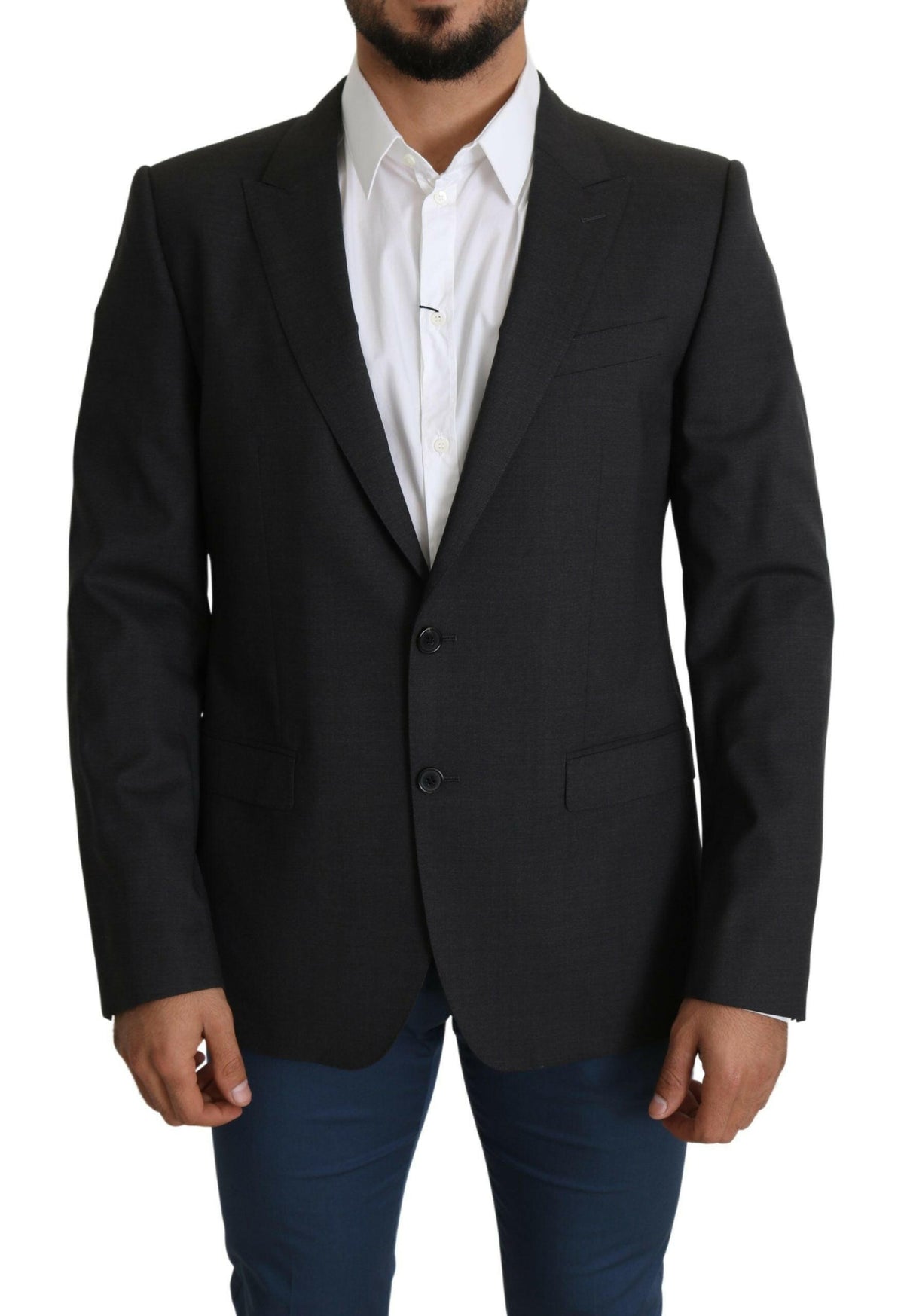 Dolce & Gabbana Gray Wool Single Breasted Coat Blazer -   -  Dolce & Gabbana.