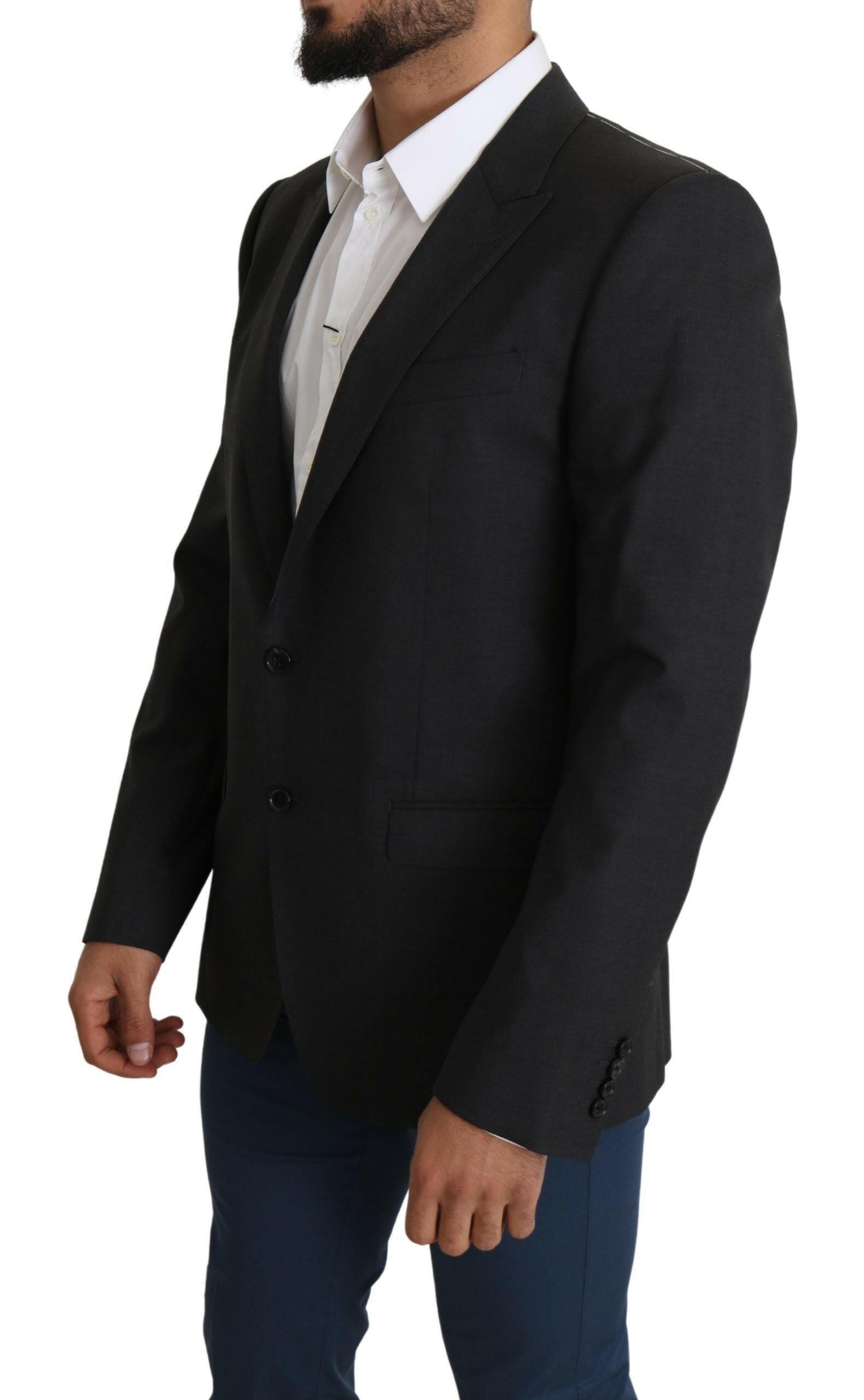 Dolce & Gabbana Gray Wool Single Breasted Coat Blazer -   -  Dolce & Gabbana.
