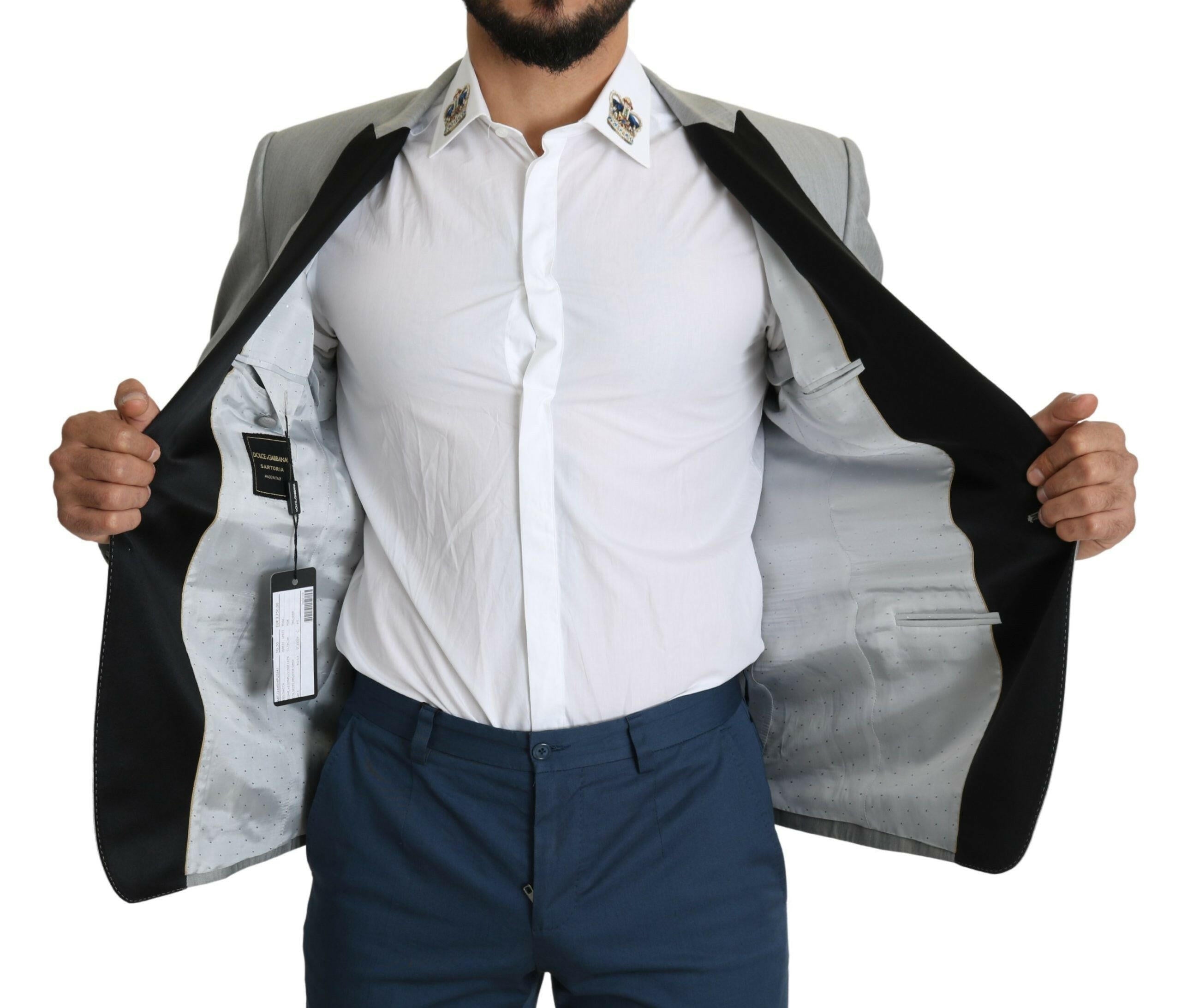 Dolce & Gabbana Light Gray Single Breasted SARTORIA Blazer -   -  Dolce & Gabbana.