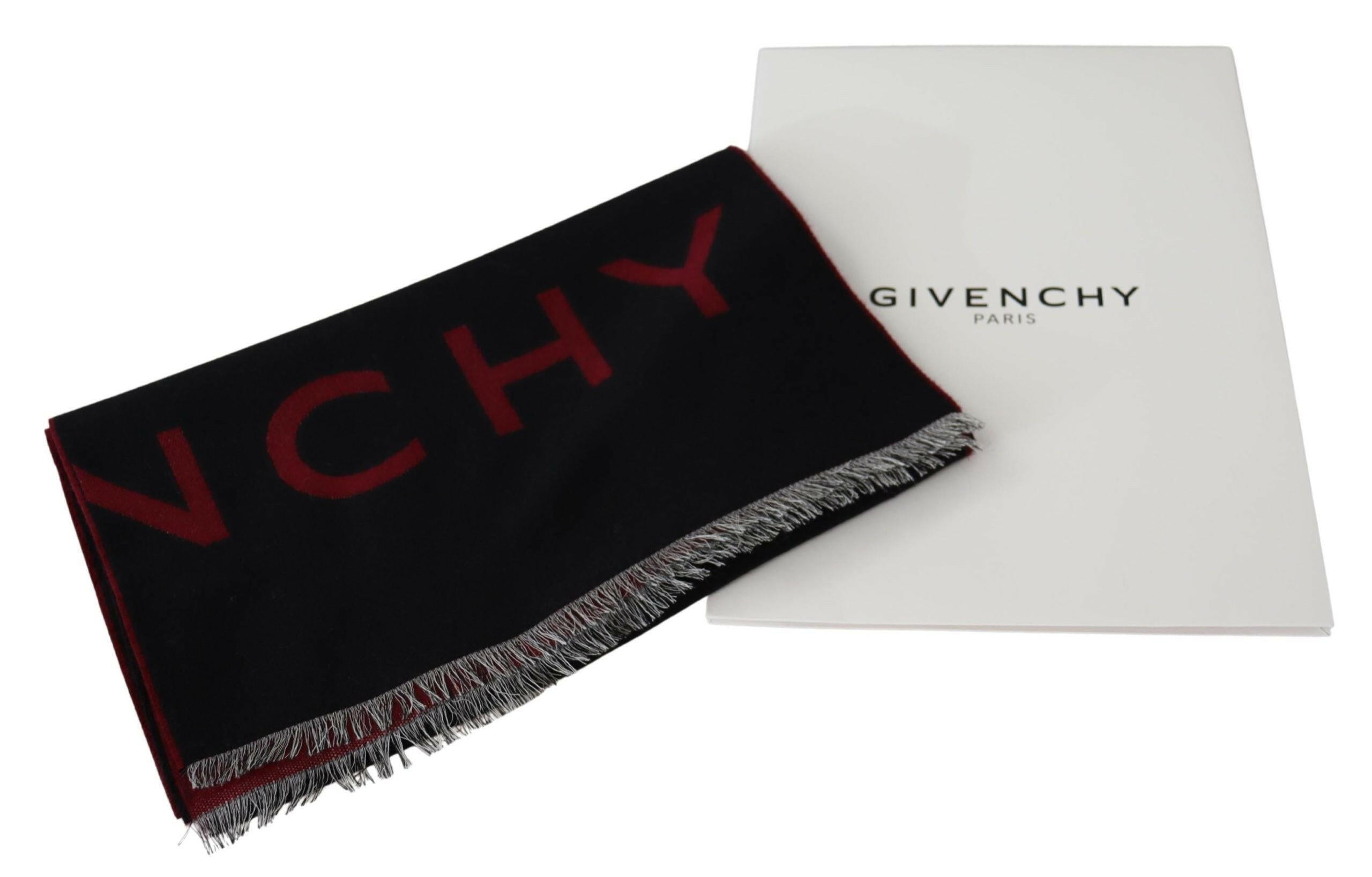 Givenchy Black Red Wool Unisex Winter Warm Wrap Scarf Shawl -   -  Givenchy.
