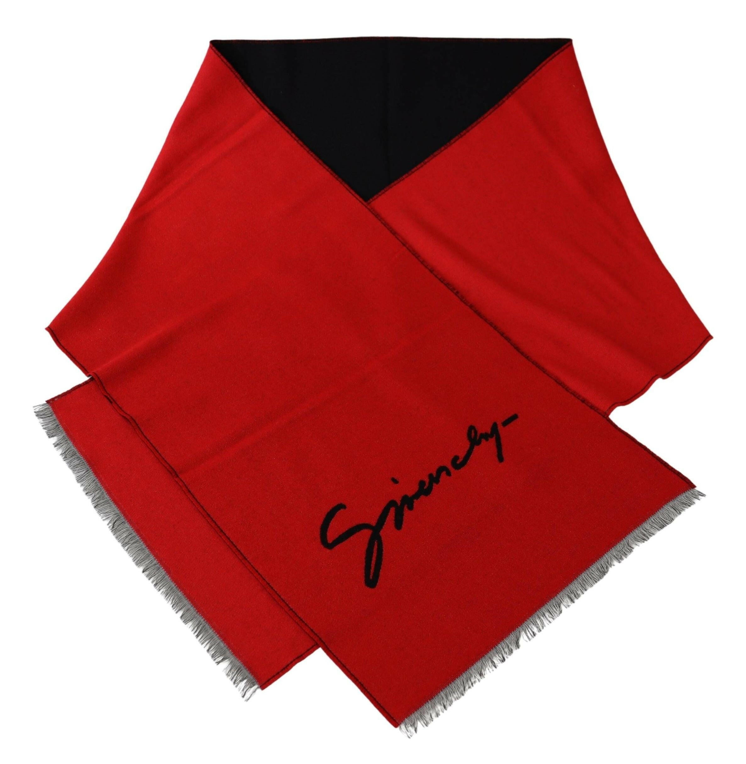 Givenchy Red Black Wool Unisex Winter Warm Scarf Wrap Shawl -   -  Givenchy.