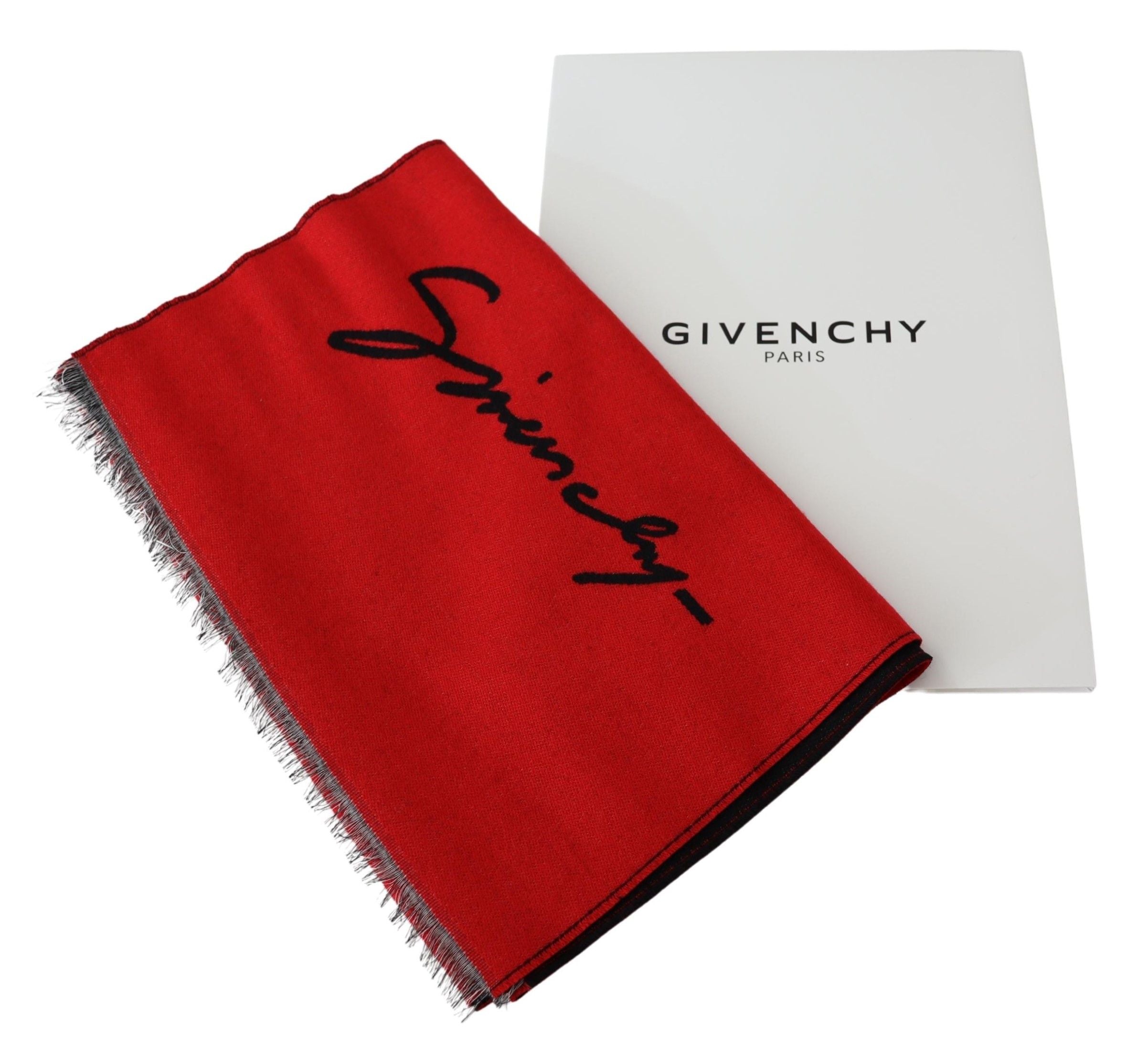 Givenchy Red Black Wool Unisex Winter Warm Scarf Wrap Shawl -   -  Givenchy.