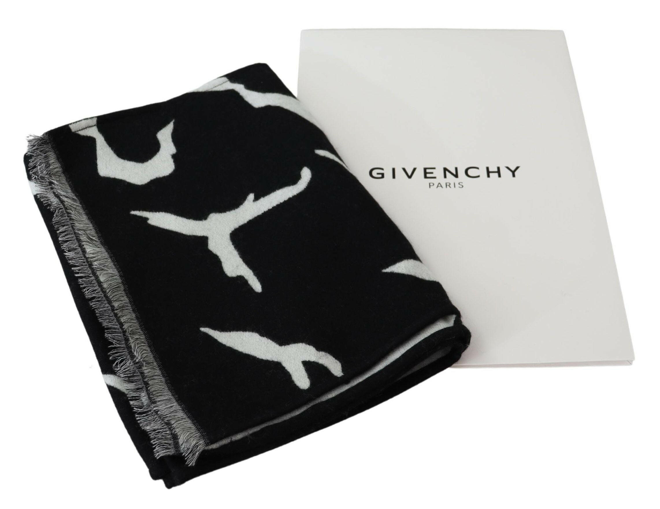Givenchy Black White Wool Unisex Winter Warm Scarf Wrap Shawl -   -  Givenchy.