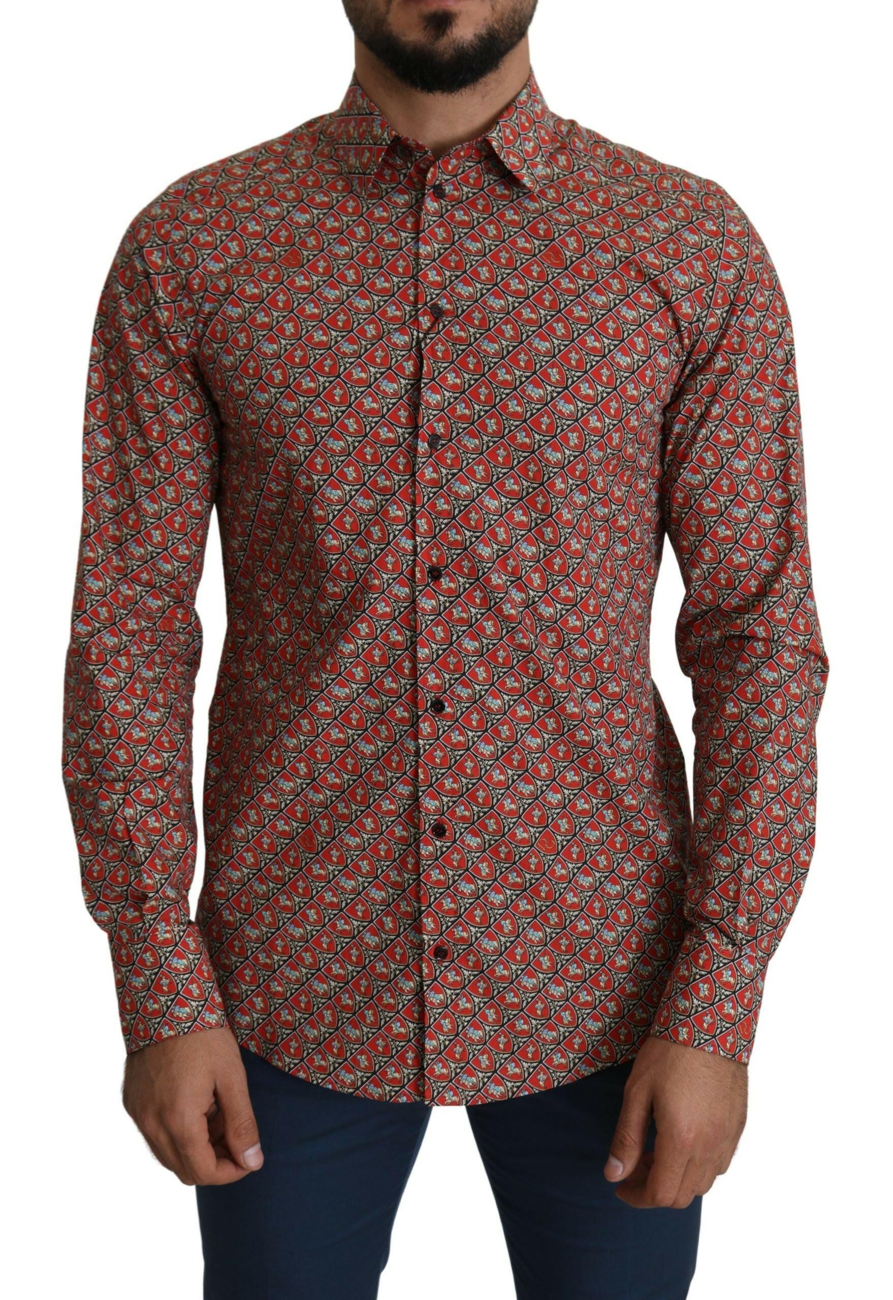 Dolce & Gabbana Red Printed Knight Formal Dress MARTINI Shirt -   -  Dolce & Gabbana.