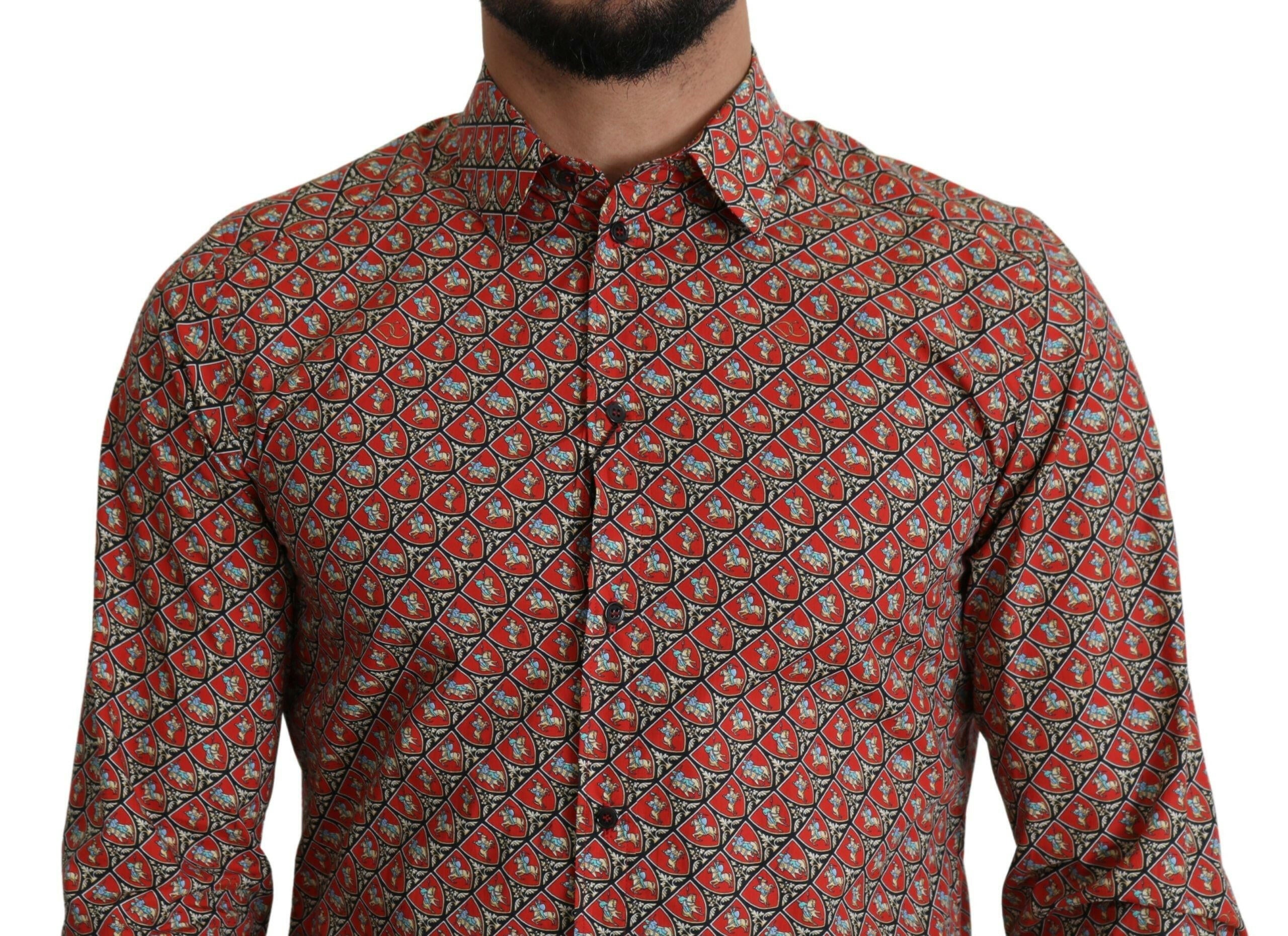 Dolce & Gabbana Red Printed Knight Formal Dress MARTINI Shirt -   -  Dolce & Gabbana.