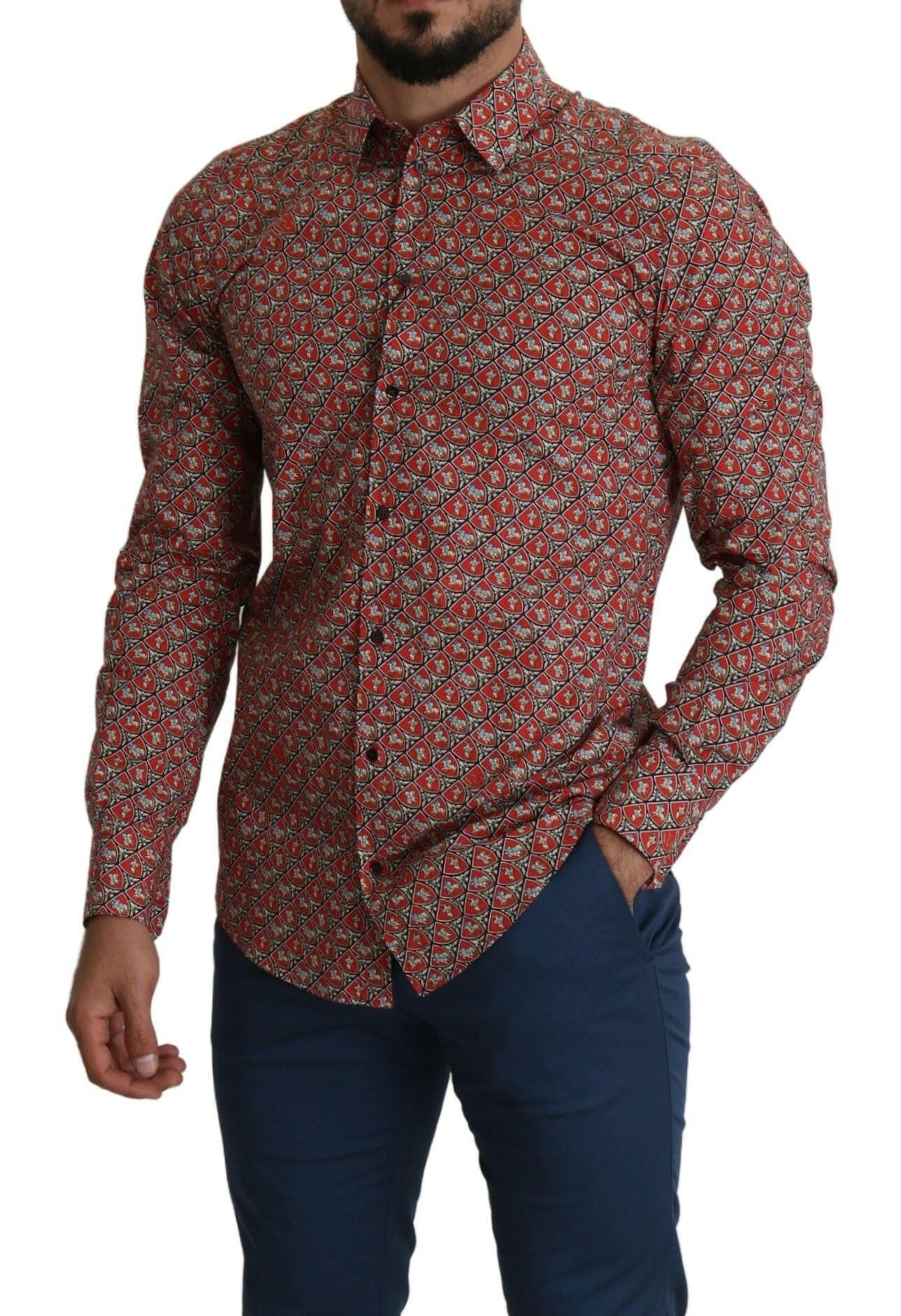 Dolce & Gabbana Red Printed Knight Formal Dress MARTINI Shirt -   -  Dolce & Gabbana.