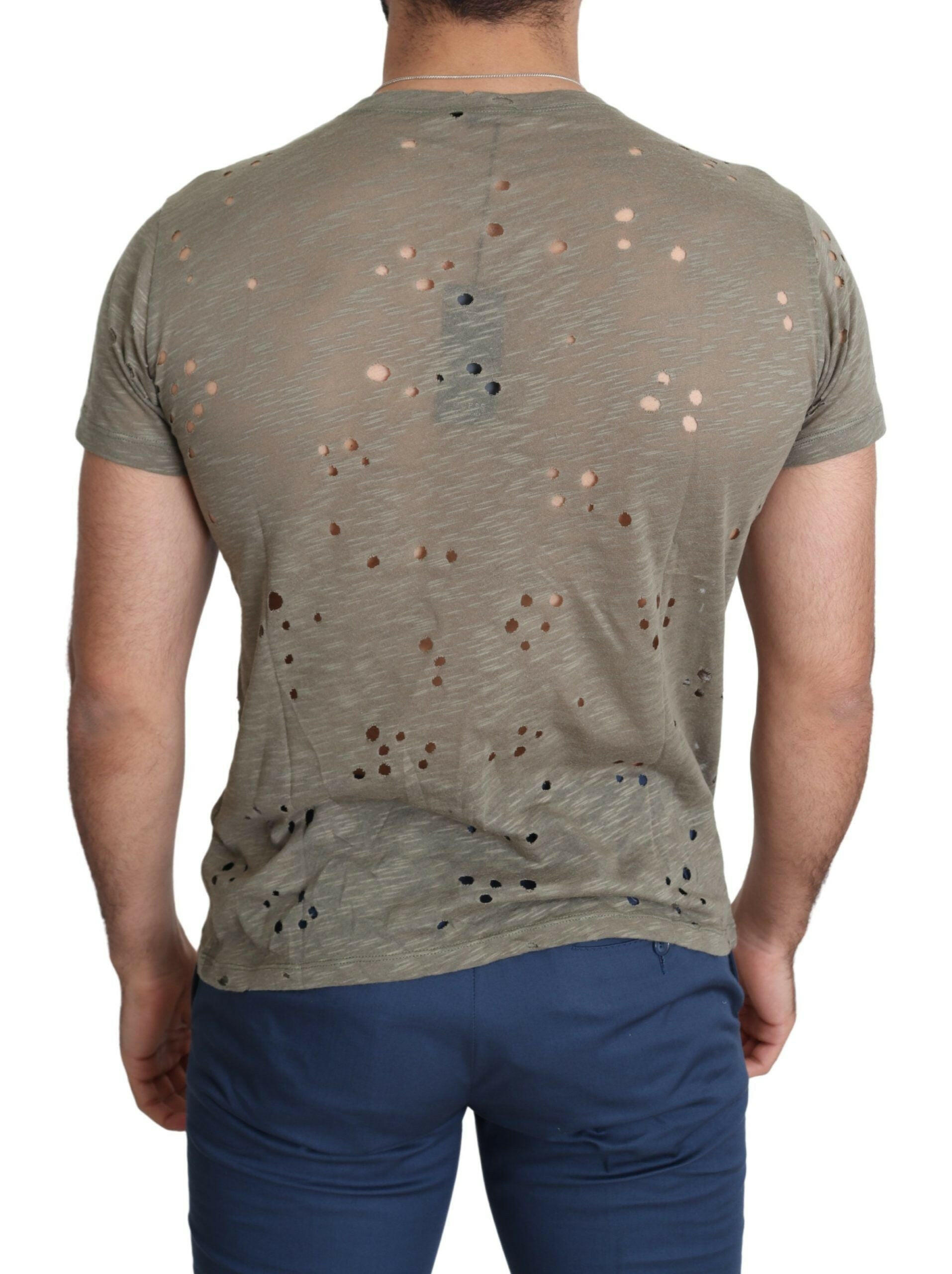 Guess Brown Cotton Stretch Logo Print Men Casual Perforated T-shirt -   -  Guess.