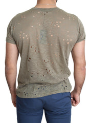 Guess Brown Cotton Stretch Logo Print Men Casual Perforated T-shirt -   -  Guess.