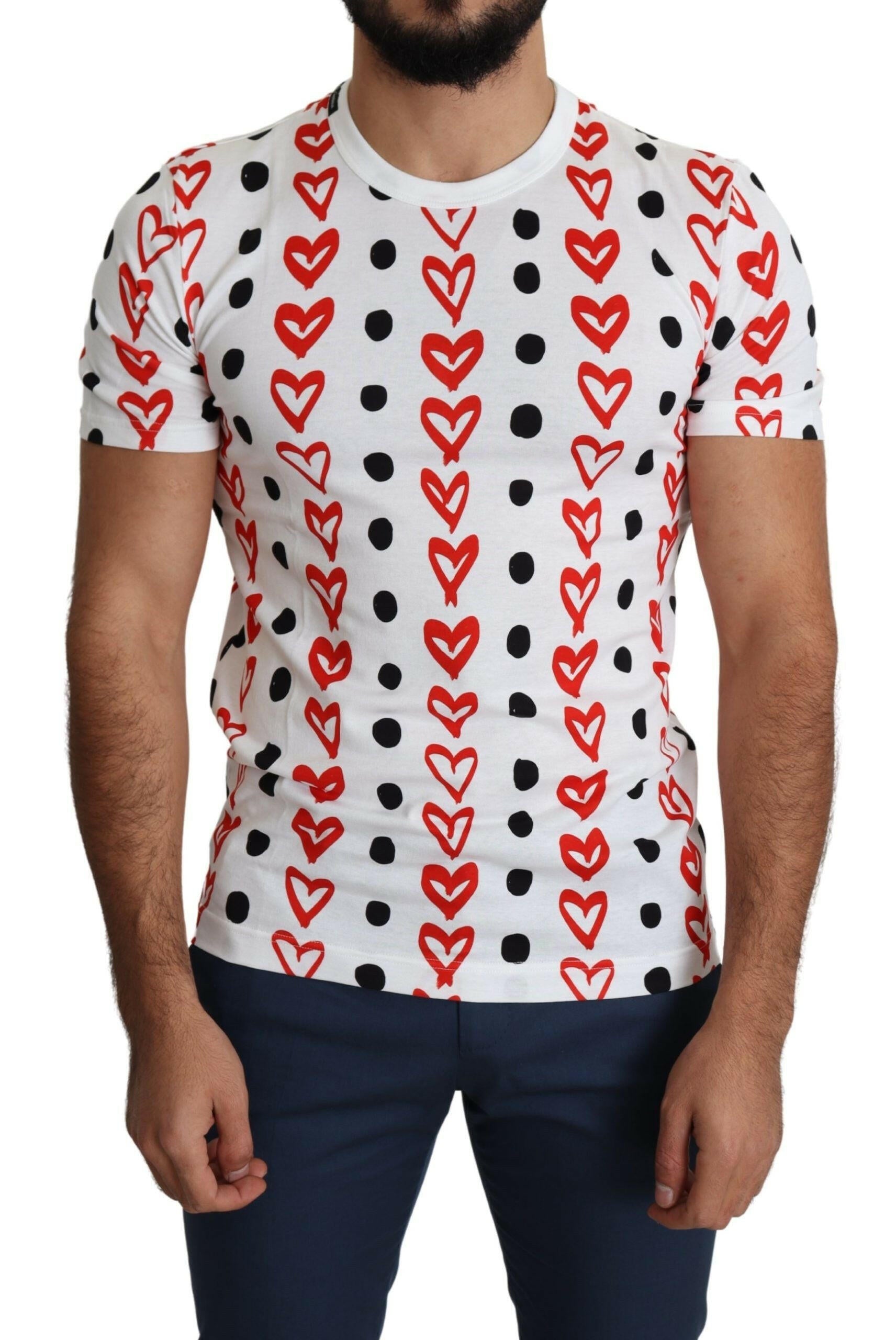 Dolce & Gabbana White Hearts Print  Cotton Men Top T-shirt -   -  Dolce & Gabbana.
