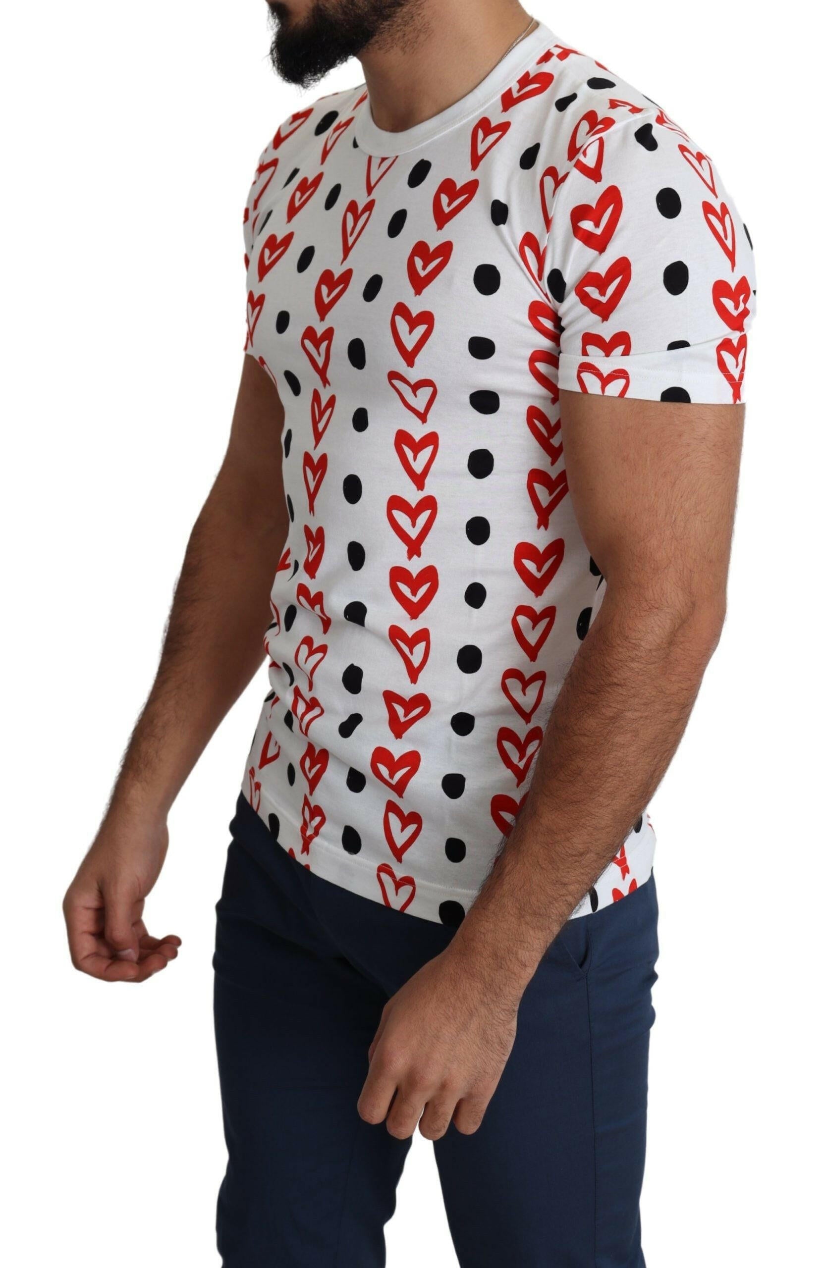 Dolce & Gabbana White Hearts Print  Cotton Men Top T-shirt -   -  Dolce & Gabbana.
