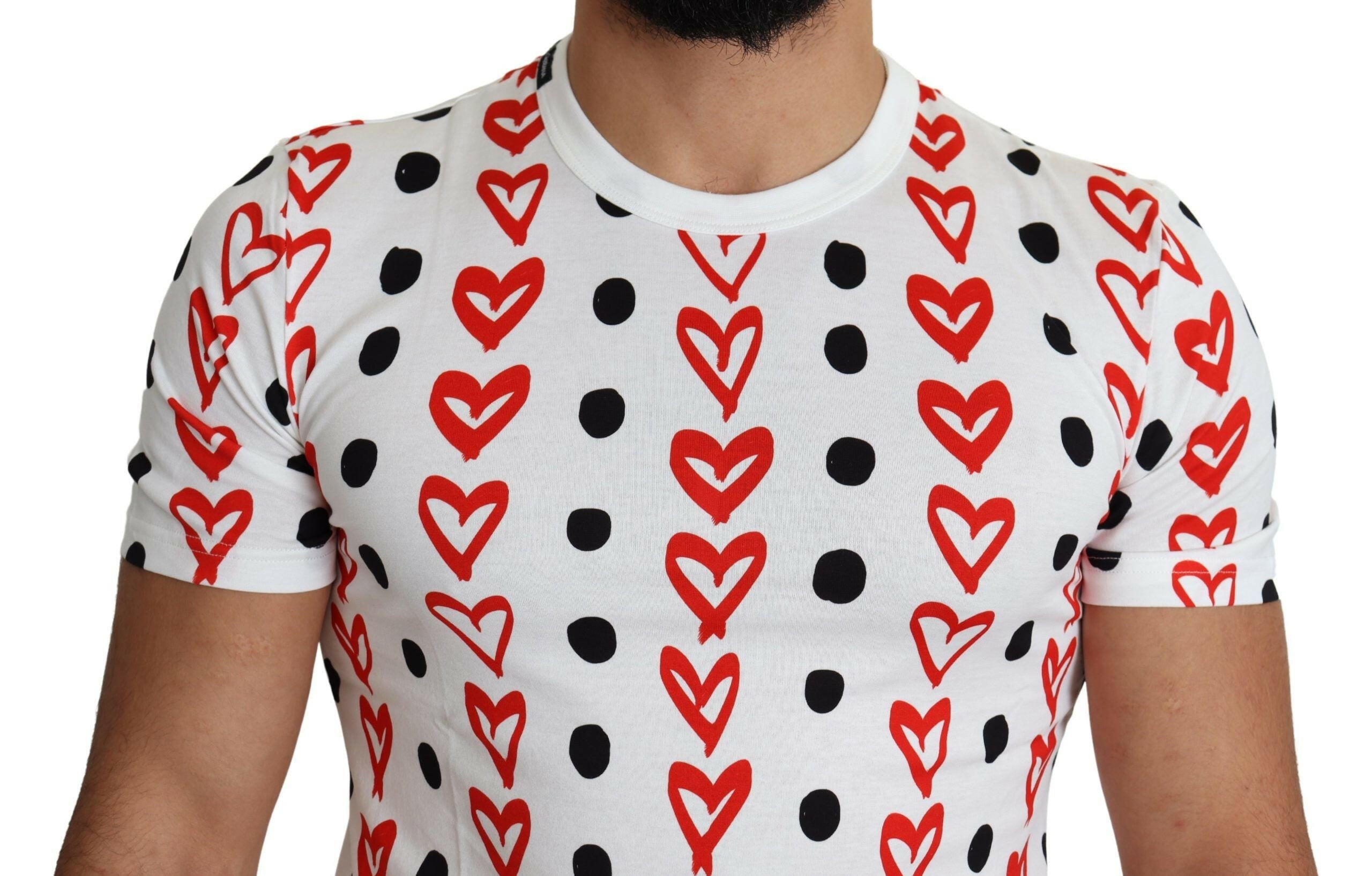 Dolce & Gabbana White Hearts Print  Cotton Men Top T-shirt -   -  Dolce & Gabbana.