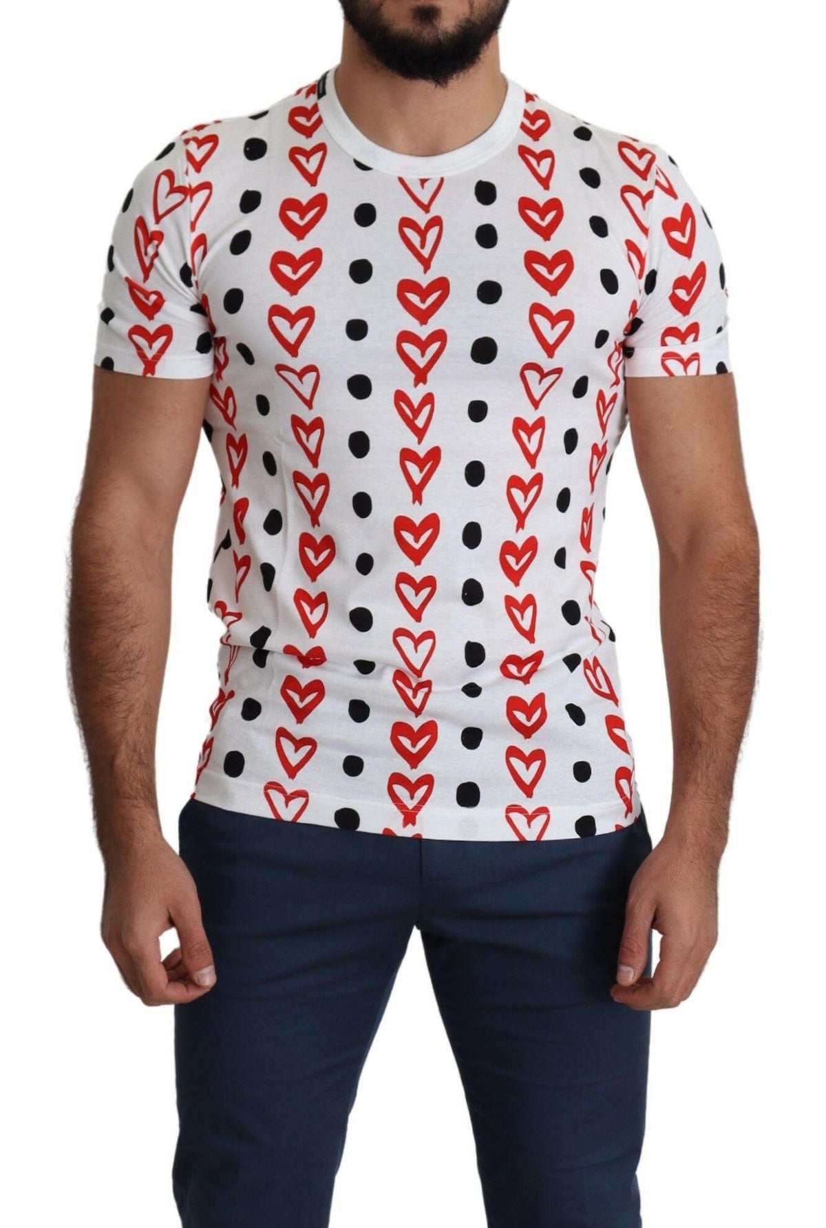 Dolce & Gabbana White Hearts Print  Cotton Men Top T-shirt -   -  Dolce & Gabbana.