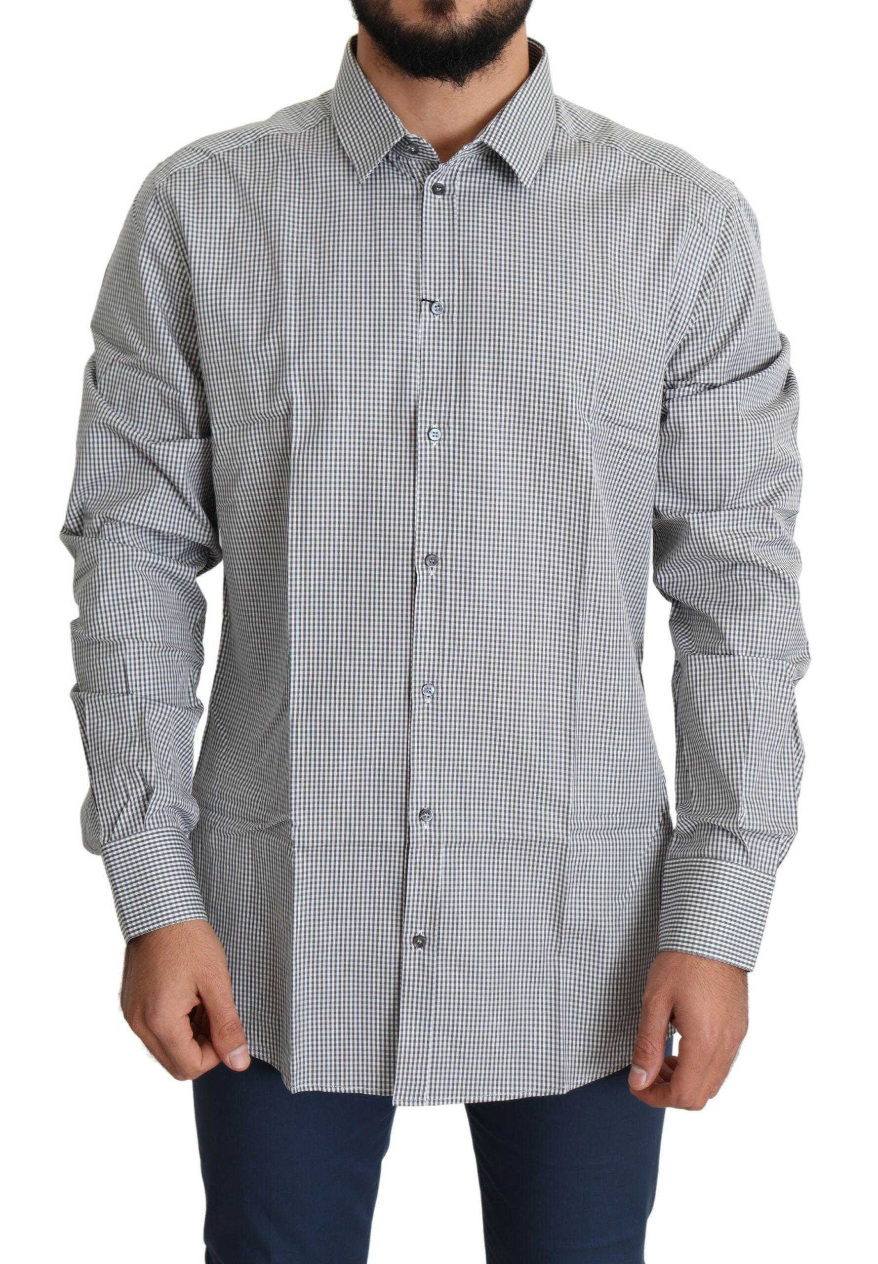 Dolce & Gabbana Black White Checkered GOLD Dress Cotton Shirt -   -  Dolce & Gabbana.