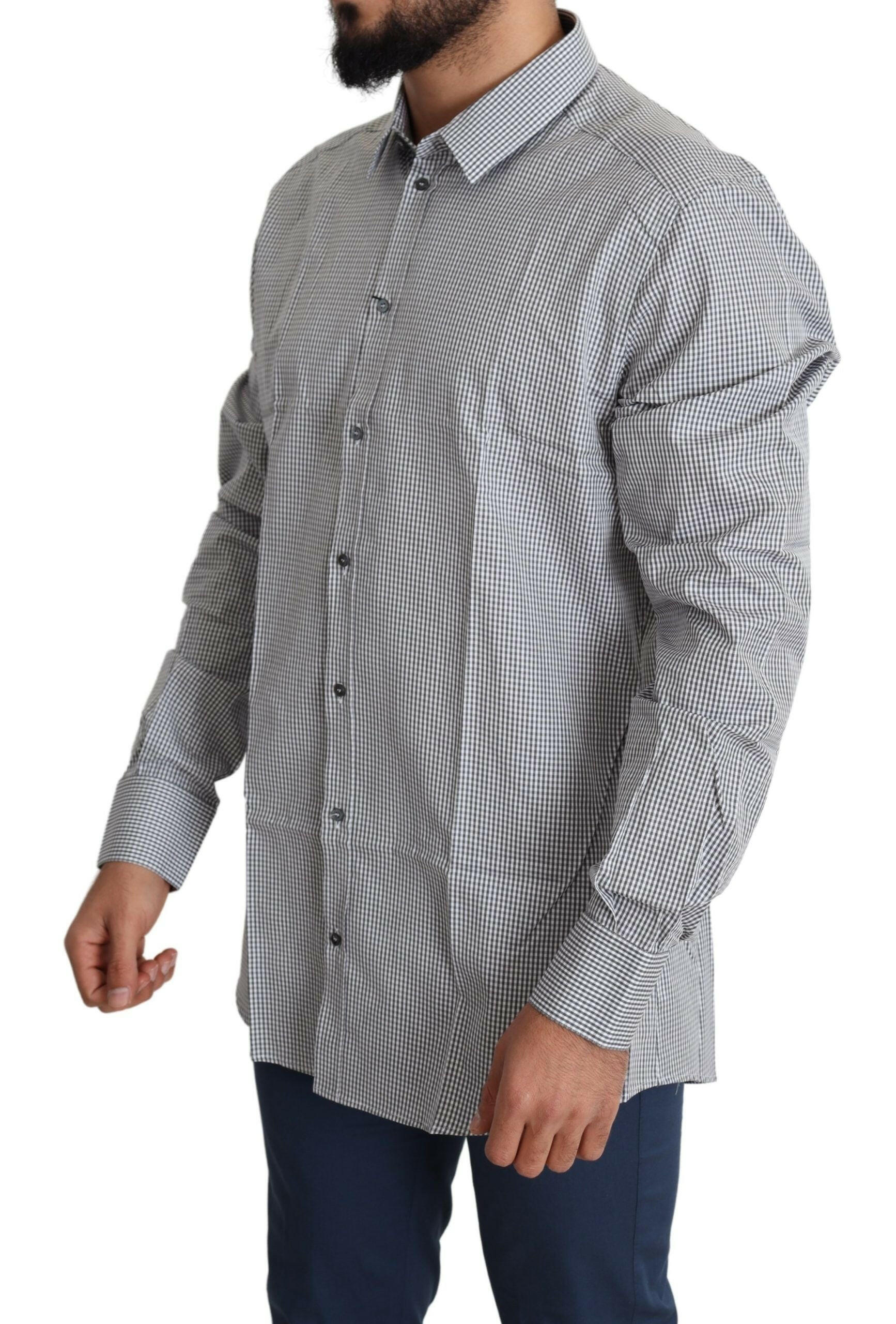 Dolce & Gabbana Black White Checkered GOLD Dress Cotton Shirt -   -  Dolce & Gabbana.