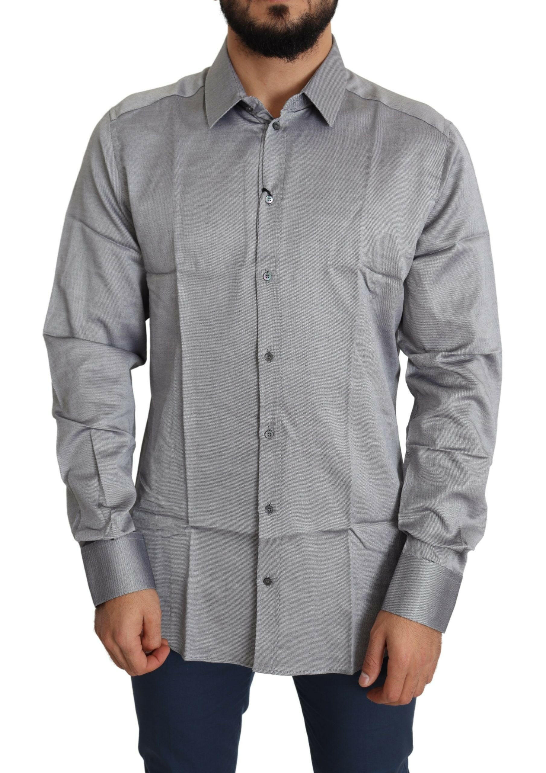 Dolce & Gabbana Gray Cotton Men Formal GOLD Dress Shirt -   -  Dolce & Gabbana.