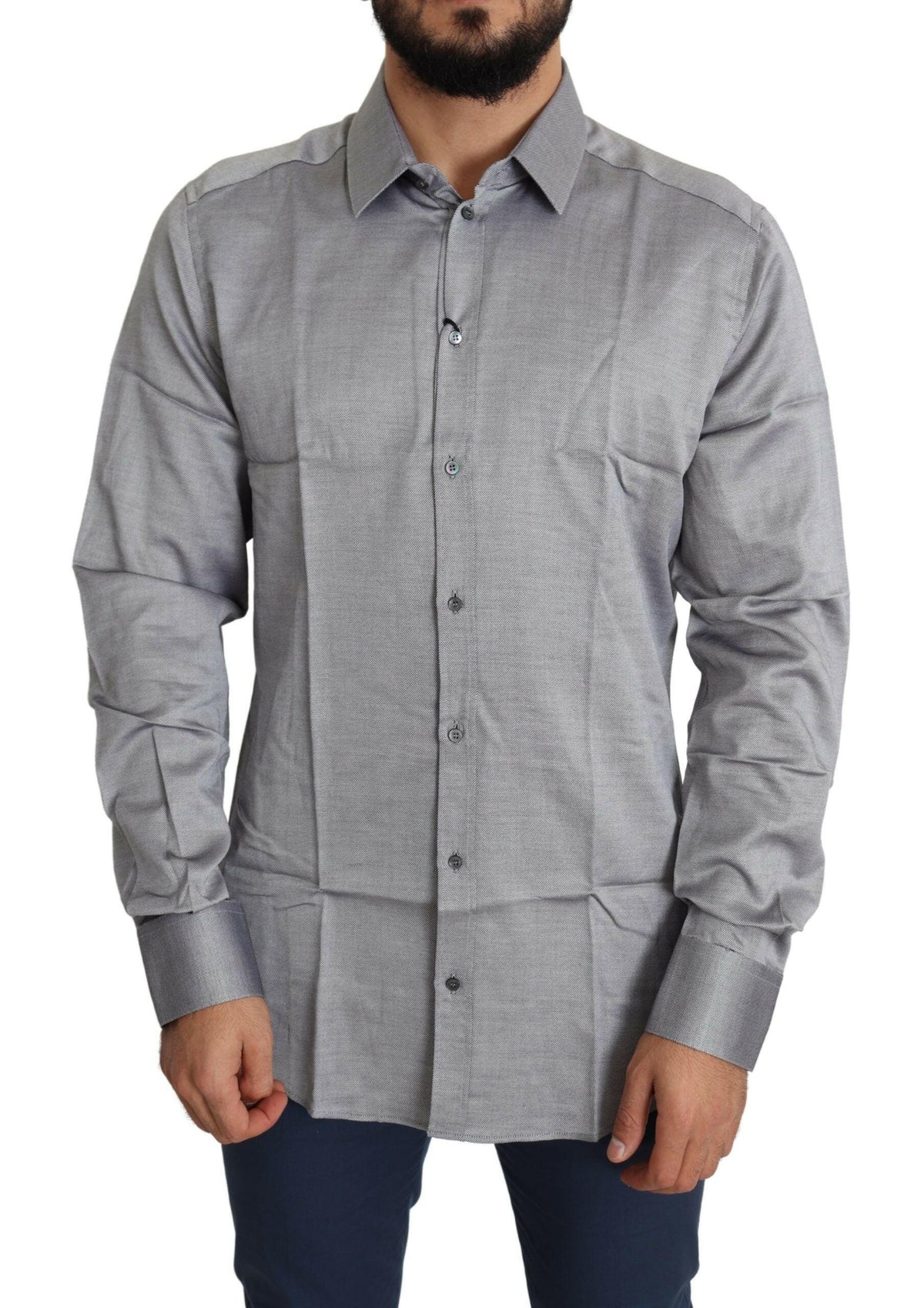 Dolce & Gabbana Gray Cotton Men Formal GOLD Dress Shirt -   -  Dolce & Gabbana.