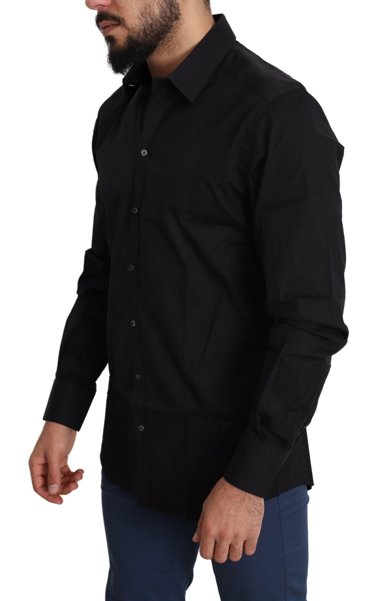 Dolce & Gabbana Black Cotton Stretch Formal GOLD Dress Shirt -   -  Dolce & Gabbana.