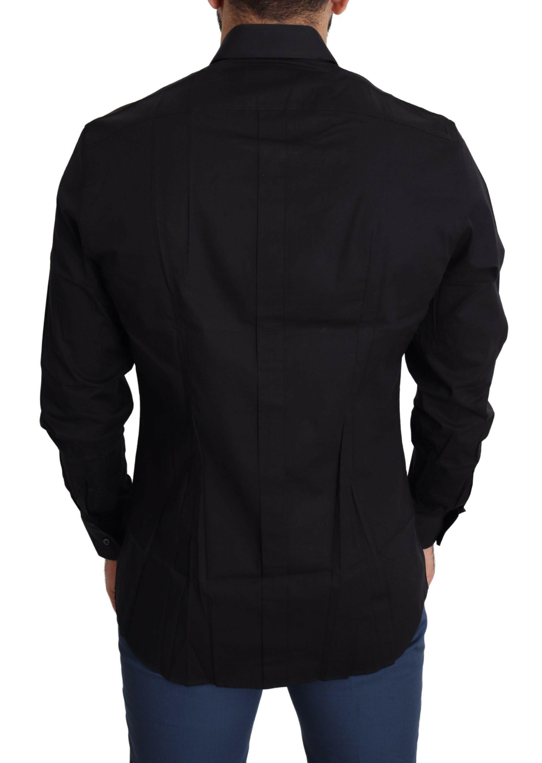 Dolce & Gabbana Black Cotton Stretch Formal GOLD Dress Shirt -   -  Dolce & Gabbana.