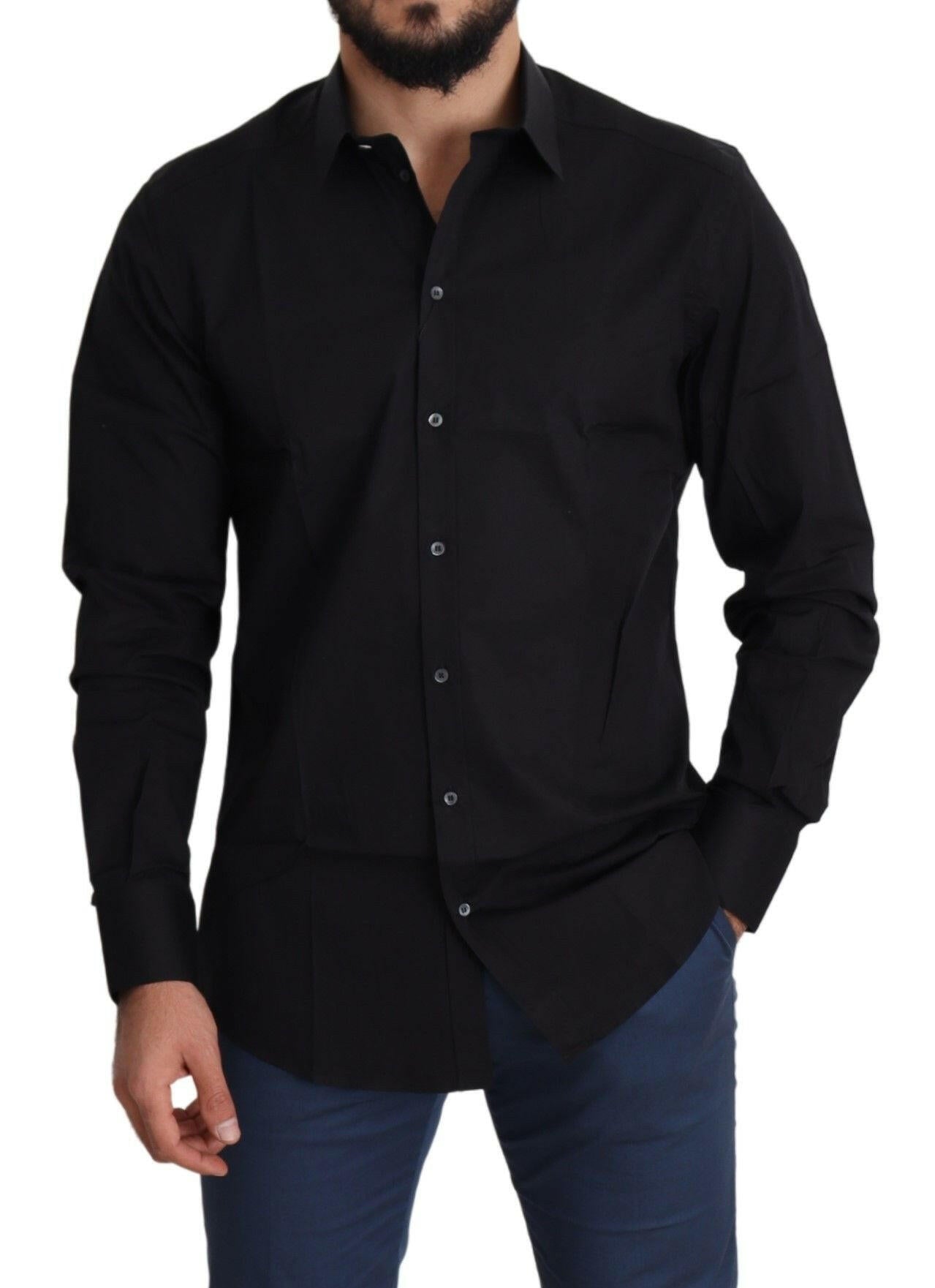 Dolce & Gabbana Black Cotton Stretch Formal GOLD Dress Shirt -   -  Dolce & Gabbana.