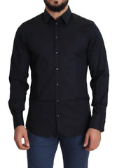 Dolce & Gabbana Blue Cotton Formal GOLD Dress Shirt -   -  Dolce & Gabbana.