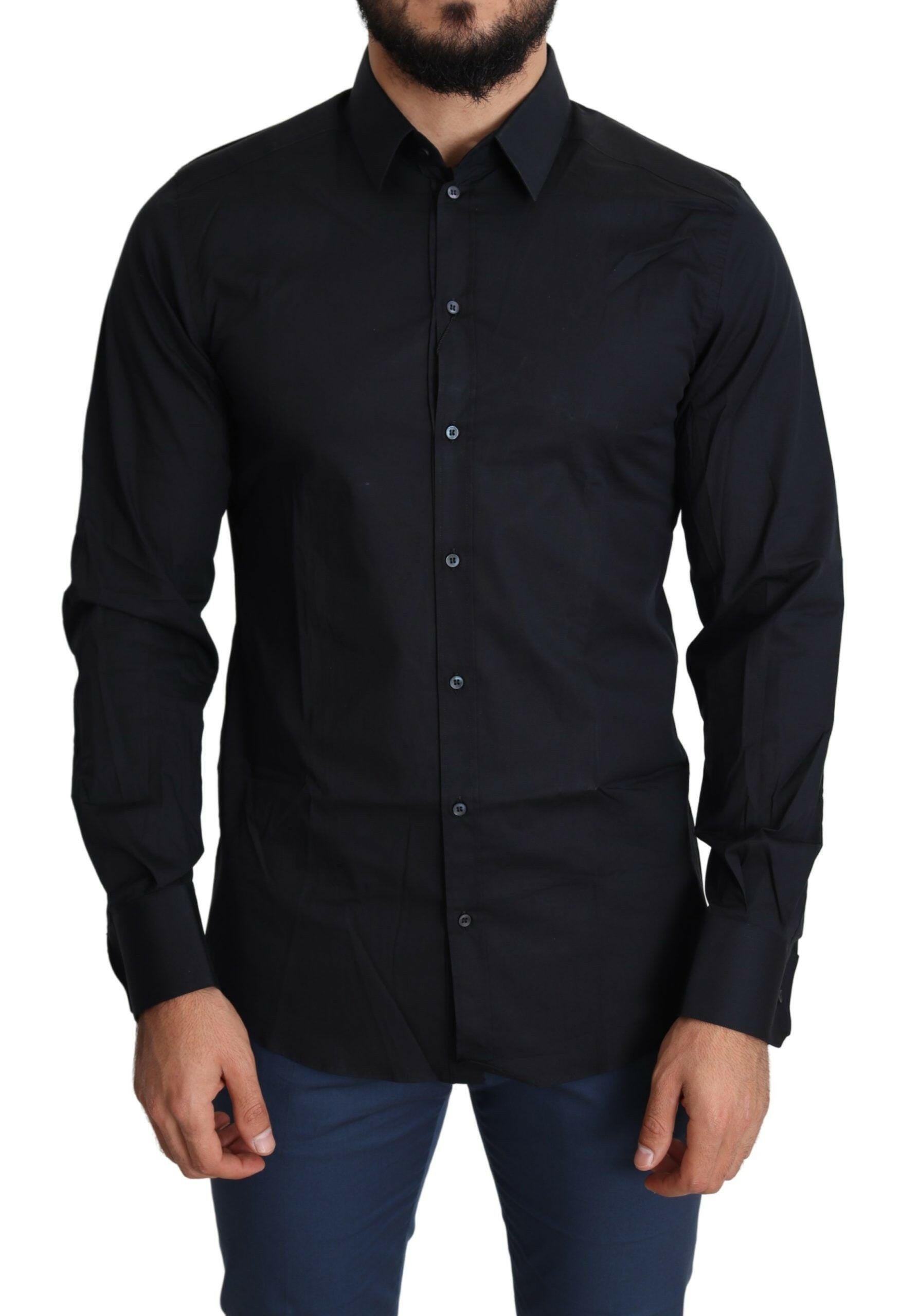 Dolce & Gabbana Blue Cotton Formal GOLD Dress Shirt -   -  Dolce & Gabbana.