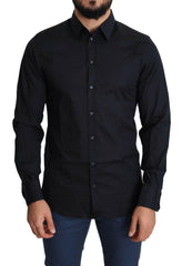 Dolce & Gabbana Blue Cotton Formal GOLD Dress Shirt -   -  Dolce & Gabbana.