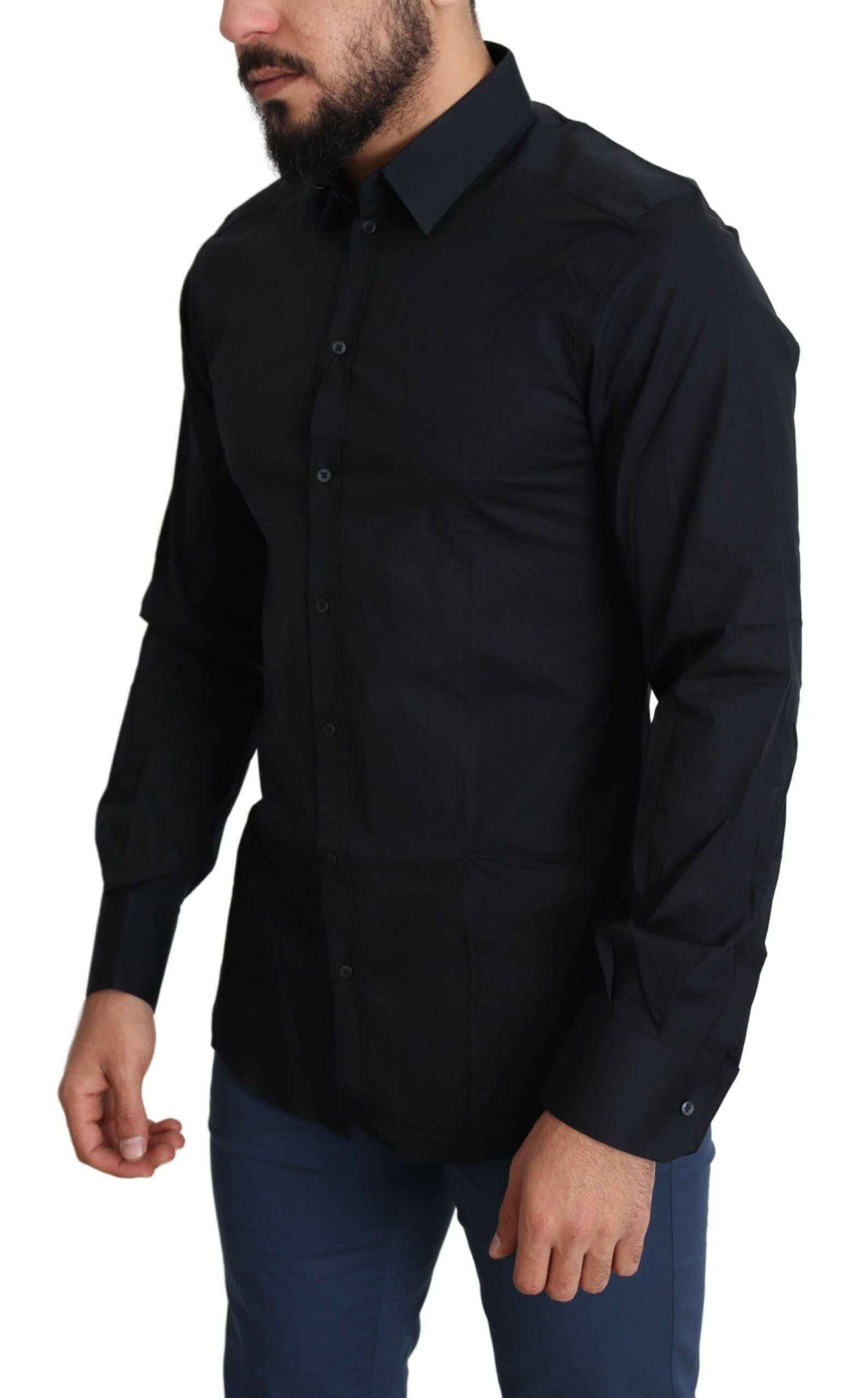 Dolce & Gabbana Blue Cotton Formal GOLD Dress Shirt -   -  Dolce & Gabbana.