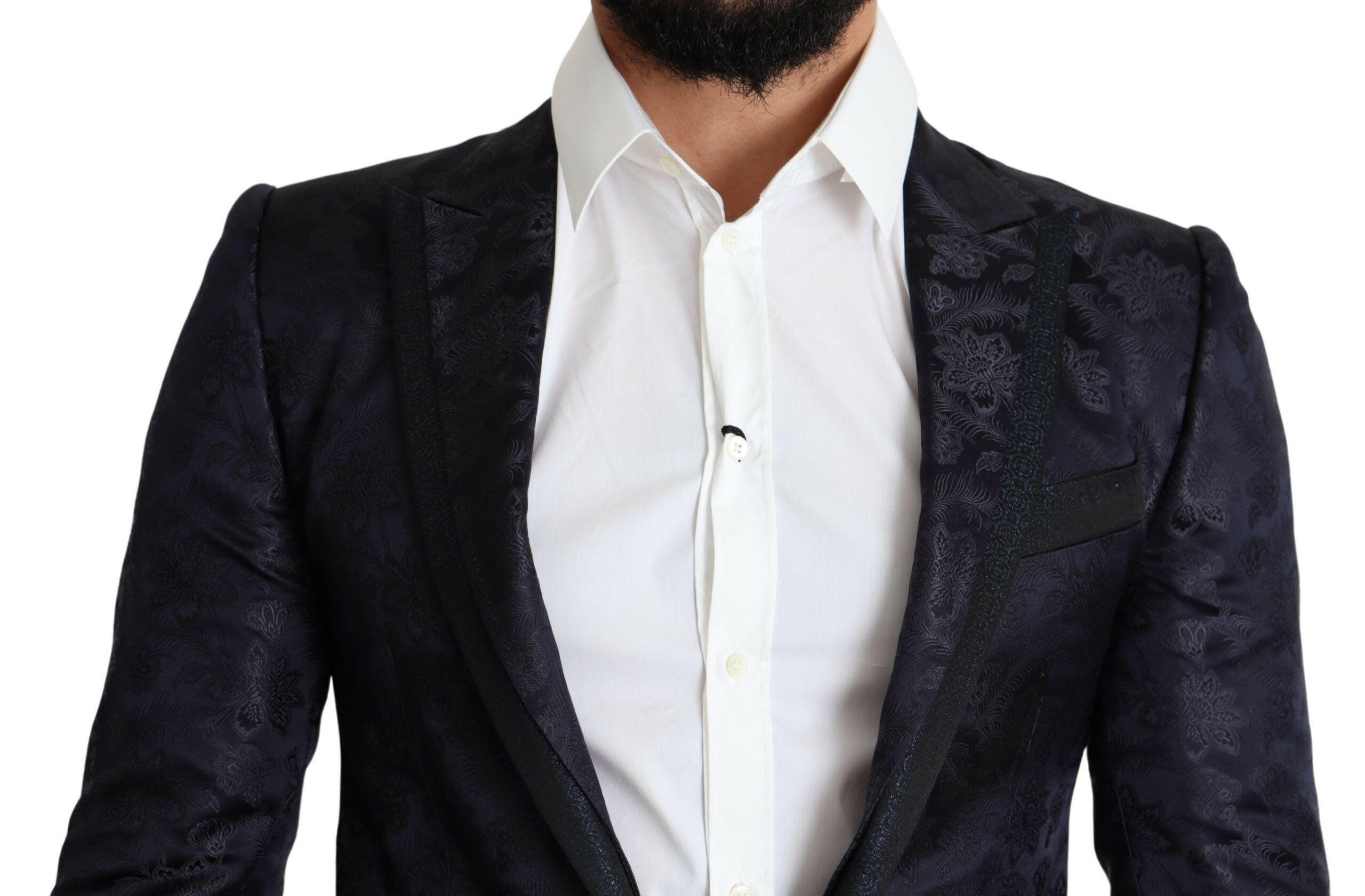 Dolce & Gabbana Blue Floral Jacquard Silk Coat MARTINI Blazer -   -  Dolce & Gabbana.