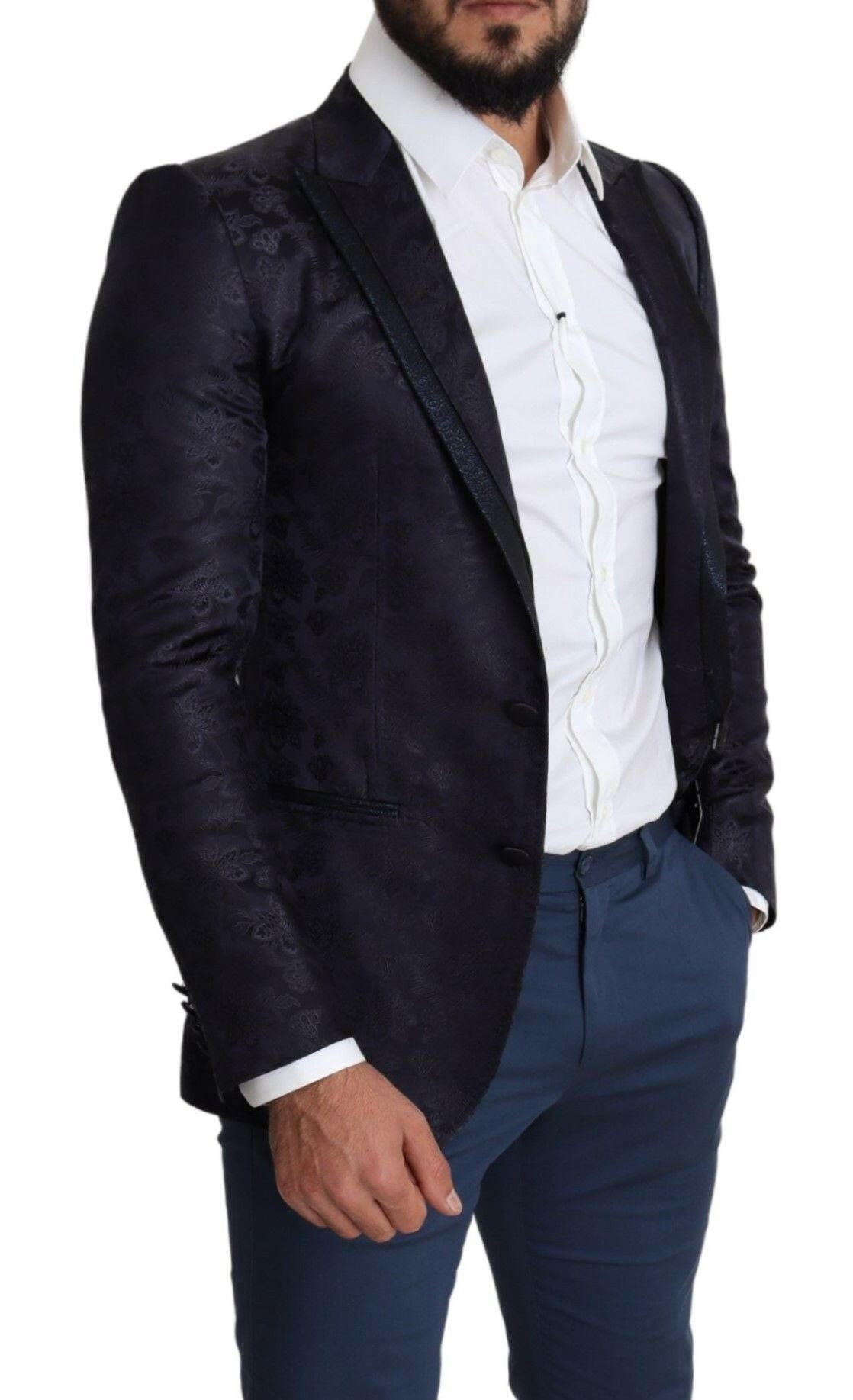 Dolce & Gabbana Blue Floral Jacquard Silk Coat MARTINI Blazer -   -  Dolce & Gabbana.