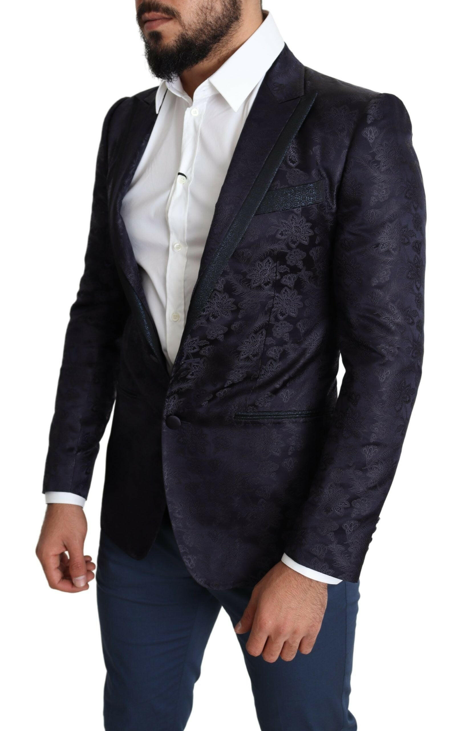 Dolce & Gabbana Blue Floral Jacquard Silk Coat MARTINI Blazer -   -  Dolce & Gabbana.