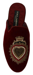 Dolce & Gabbana Red Velvet Sacred Heart Embroidery Slides Shoes -   -  Dolce & Gabbana.