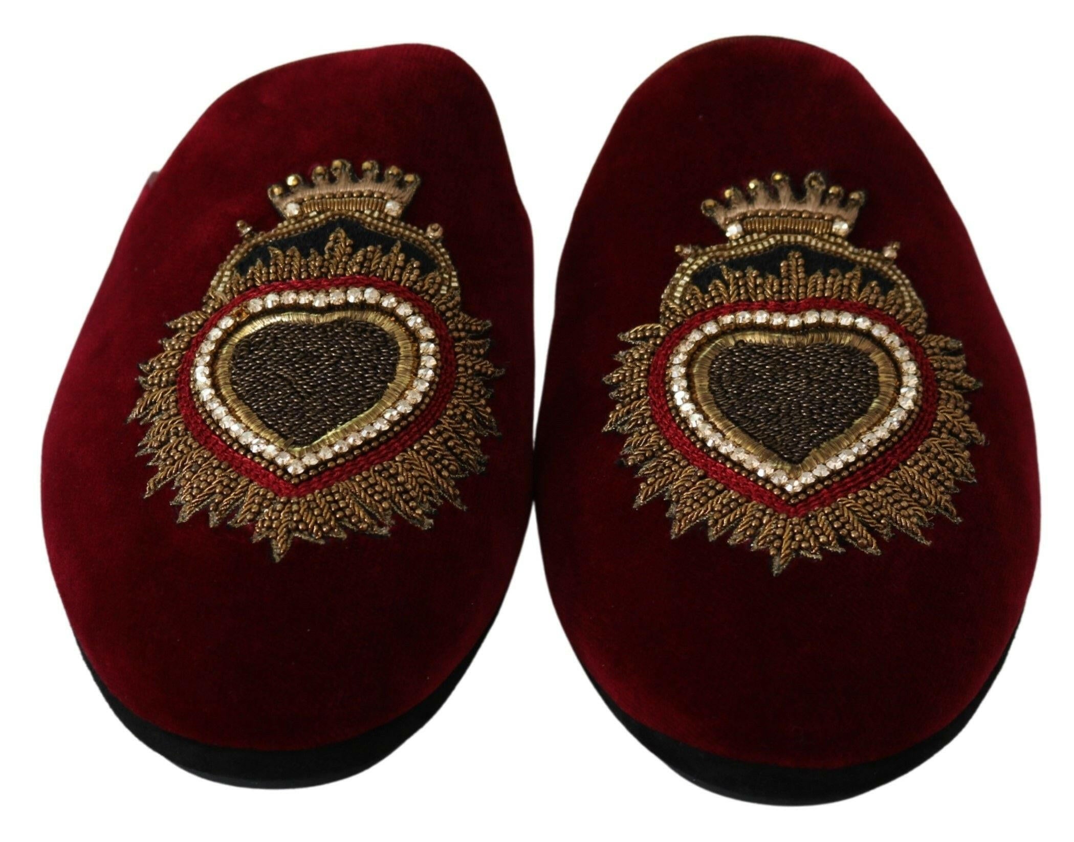 Dolce & Gabbana Red Velvet Sacred Heart Embroidery Slides Shoes -   -  Dolce & Gabbana.