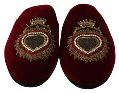 Dolce & Gabbana Red Velvet Sacred Heart Embroidery Slides Shoes -   -  Dolce & Gabbana.