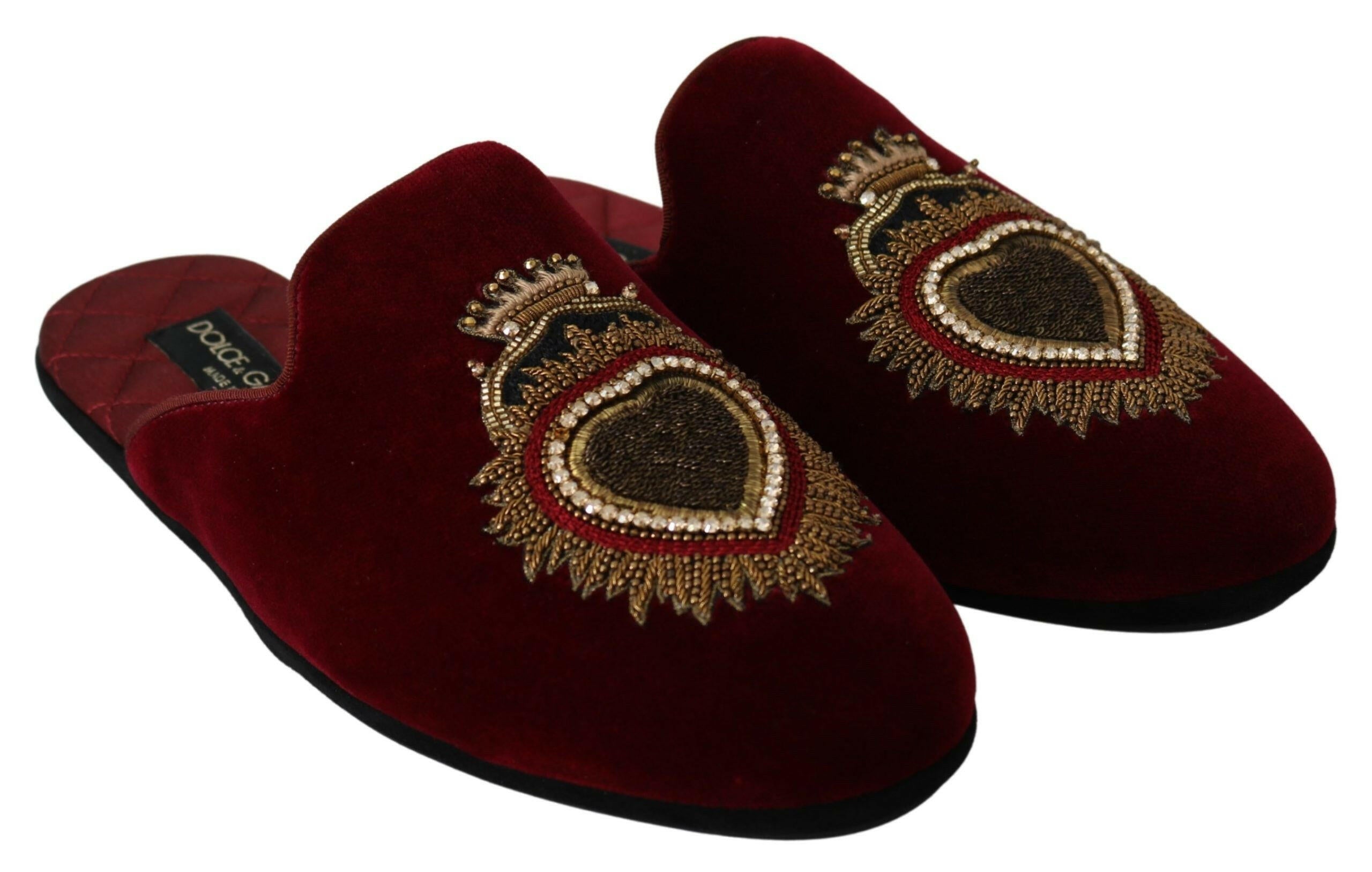 Dolce & Gabbana Red Velvet Sacred Heart Embroidery Slides Shoes -   -  Dolce & Gabbana.