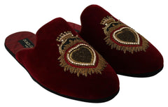 Dolce & Gabbana Red Velvet Sacred Heart Embroidery Slides Shoes -   -  Dolce & Gabbana.