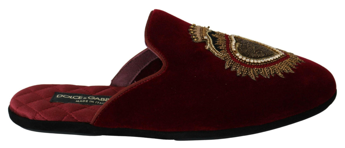 Dolce & Gabbana Red Velvet Sacred Heart Embroidery Slides Shoes -   -  Dolce & Gabbana.