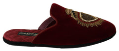 Dolce & Gabbana Red Velvet Sacred Heart Embroidery Slides Shoes -   -  Dolce & Gabbana.