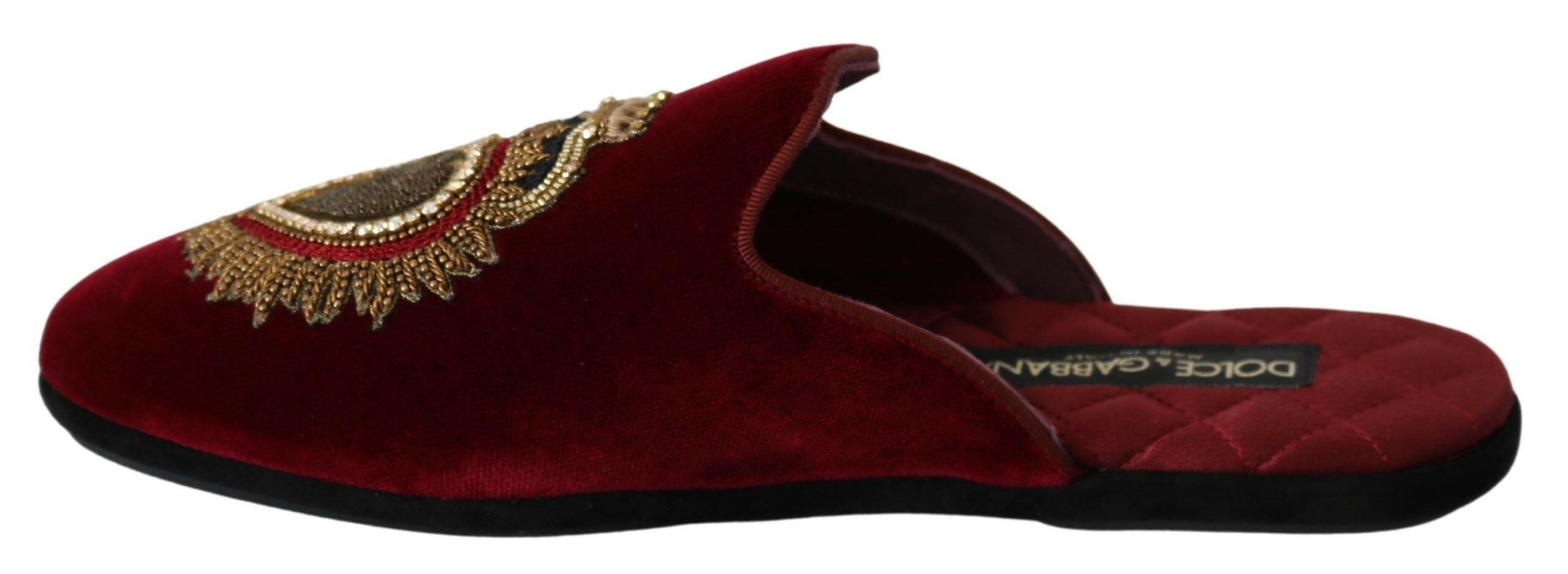 Dolce & Gabbana Red Velvet Sacred Heart Embroidery Slides Shoes -   -  Dolce & Gabbana.