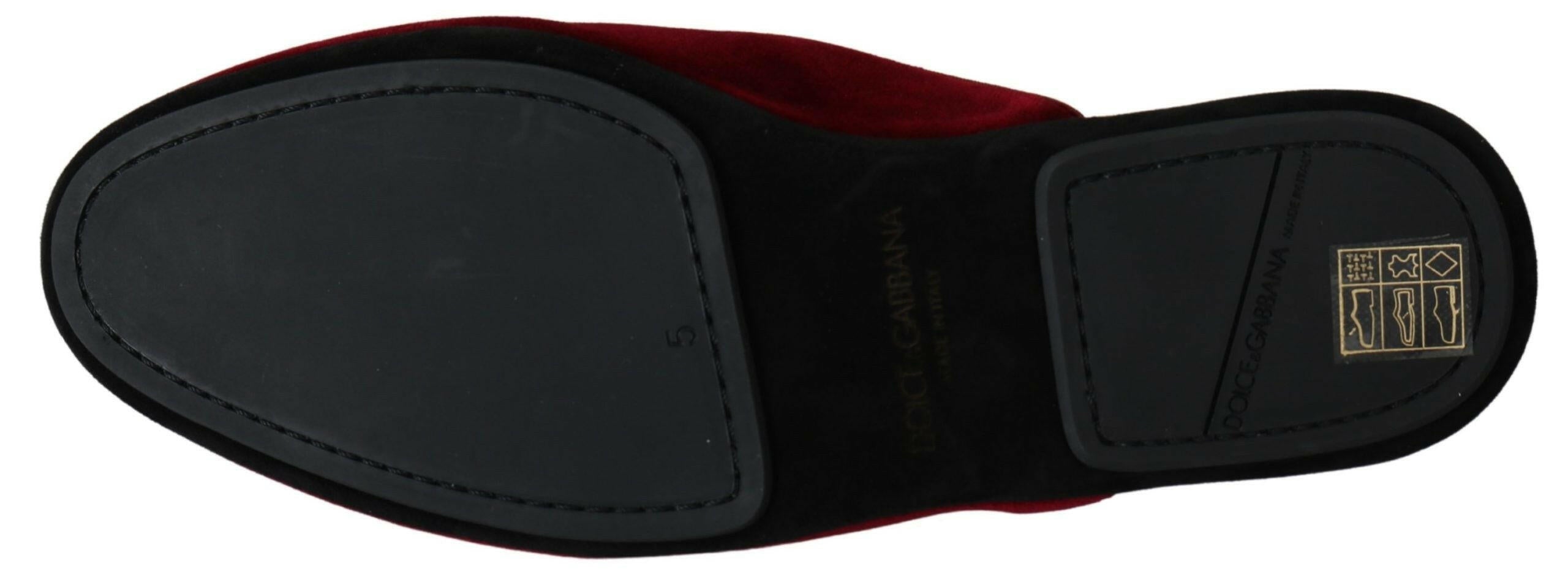 Dolce & Gabbana Red Velvet Sacred Heart Embroidery Slides Shoes -   -  Dolce & Gabbana.