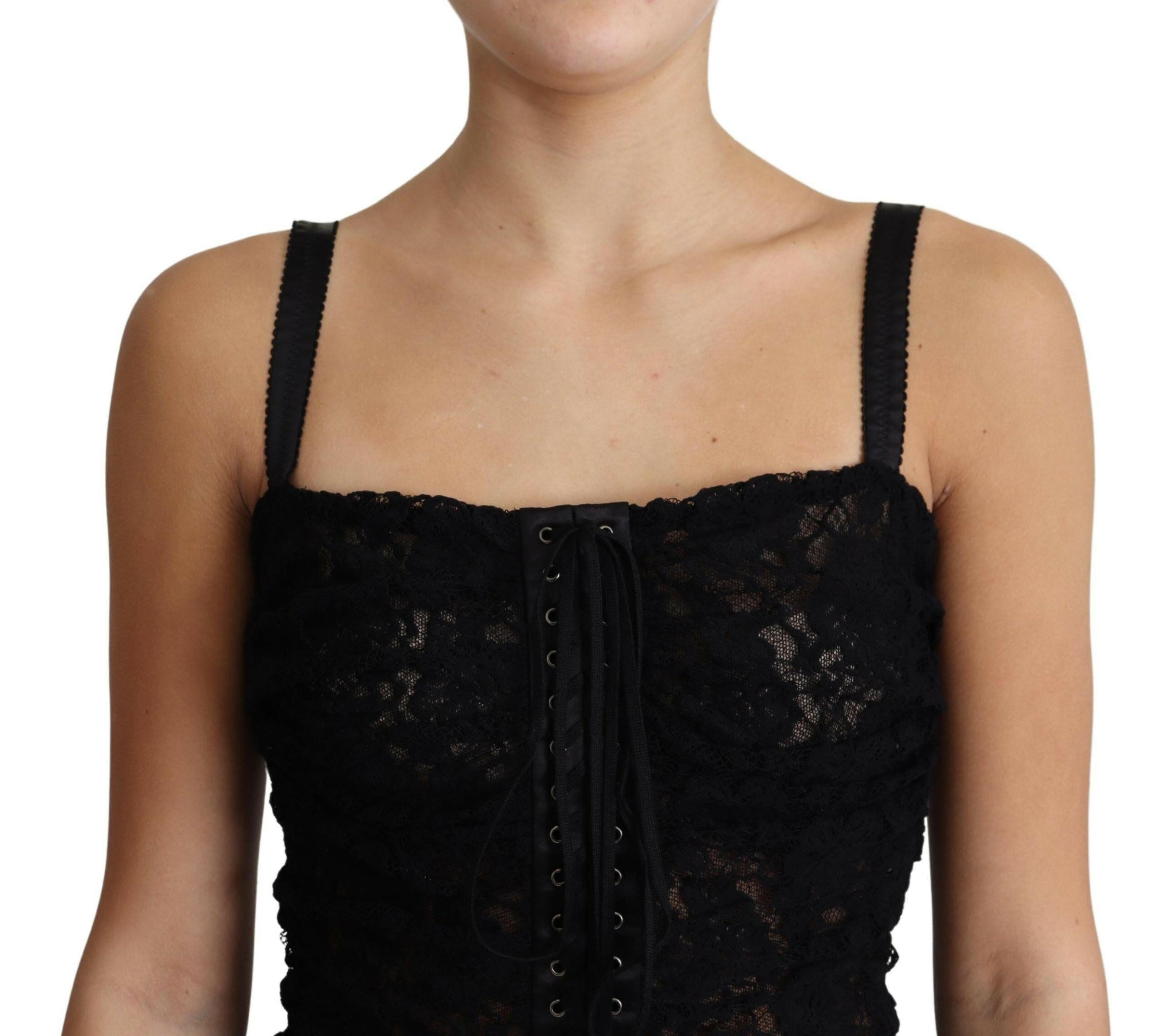 Dolce & Gabbana Black Lace Up Floral Corset Bustier Mini Dress -   -  Dolce & Gabbana.